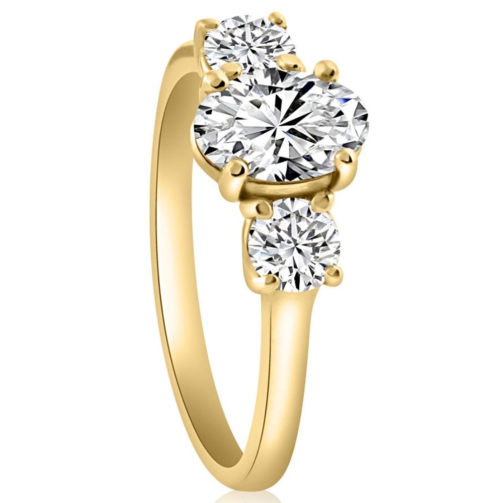 2 ct TW Oval Lab Grown 3-Stone Diamond Engagement Ring in White or Yellow Gold
