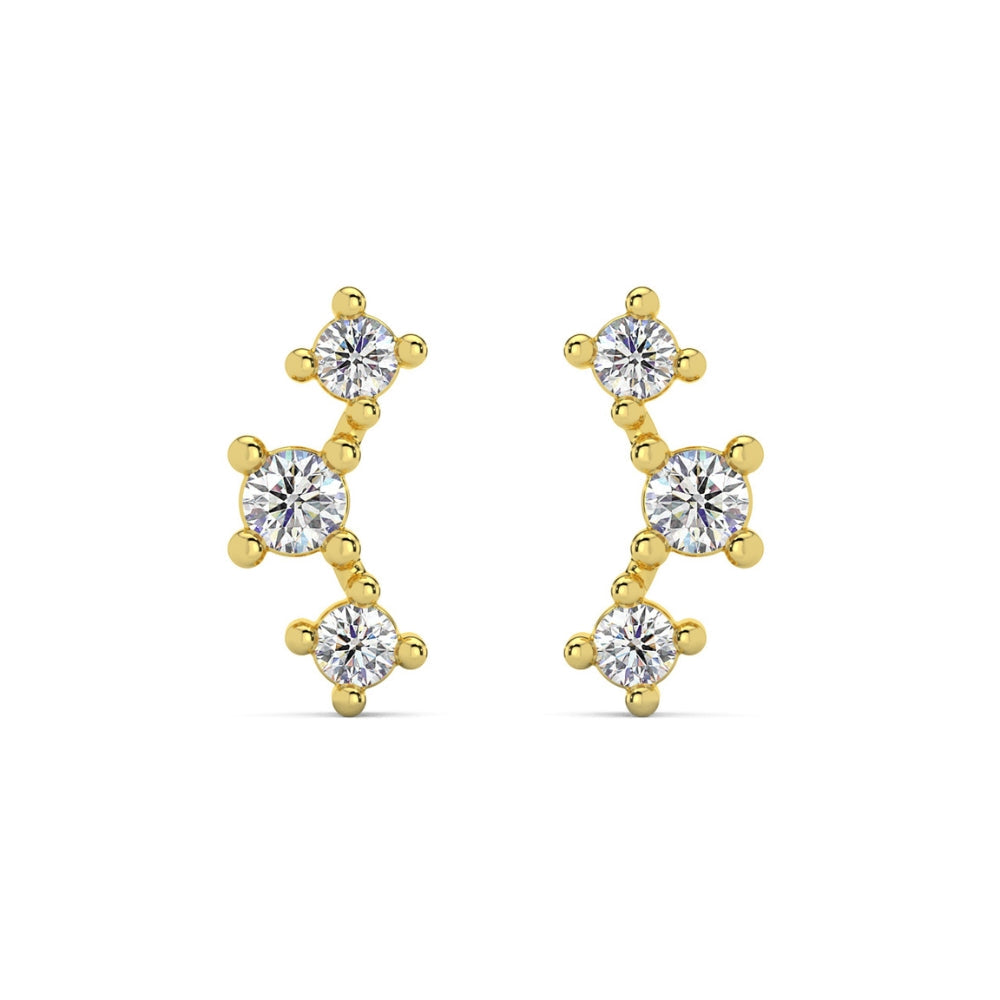 1/5Ct TW 3-Stone Diamond Crawler Earrings 14k Gold Studs Lab Grown 1/3' Tall