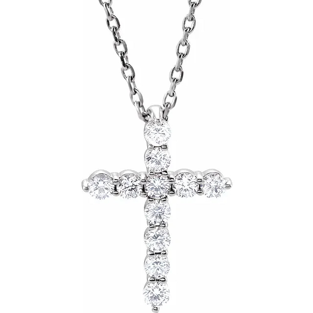 1/4 Ct Diamond Cross Pendant Necklace 18' 14k White Gold EX3 Lab Grown