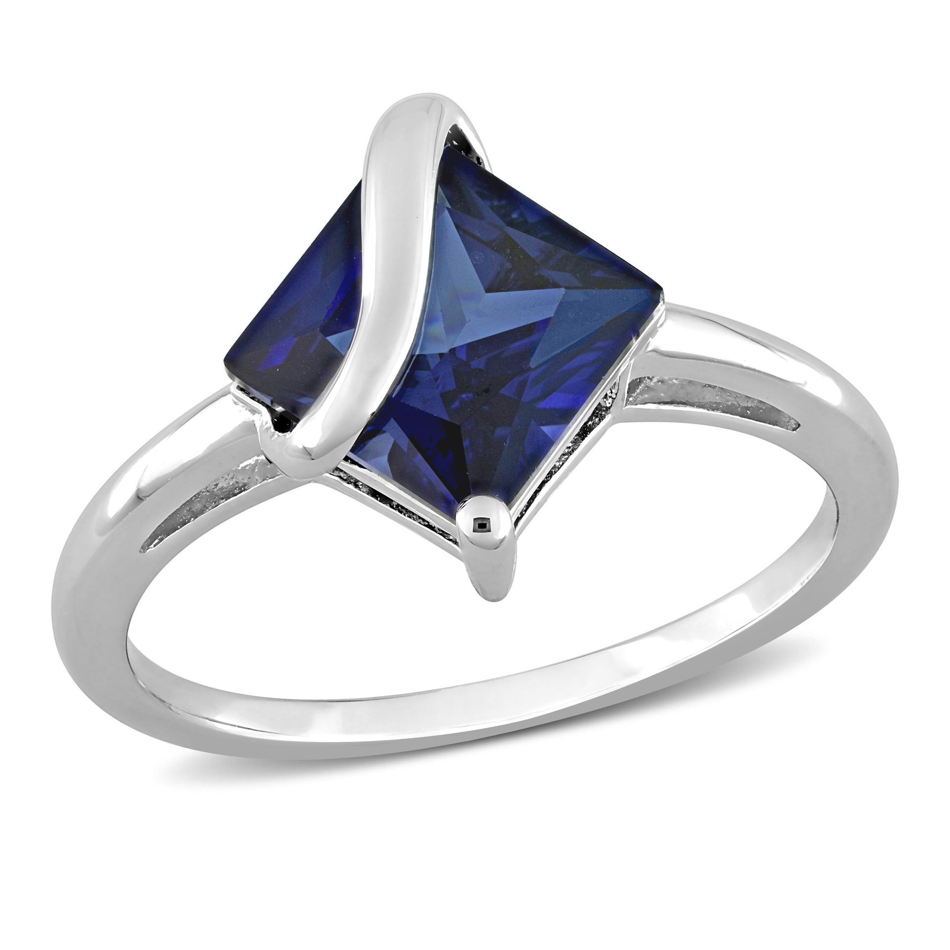 2 4/5 CT TGW Princess Cut Created Blue Sapphire Ring in Sterling Silver