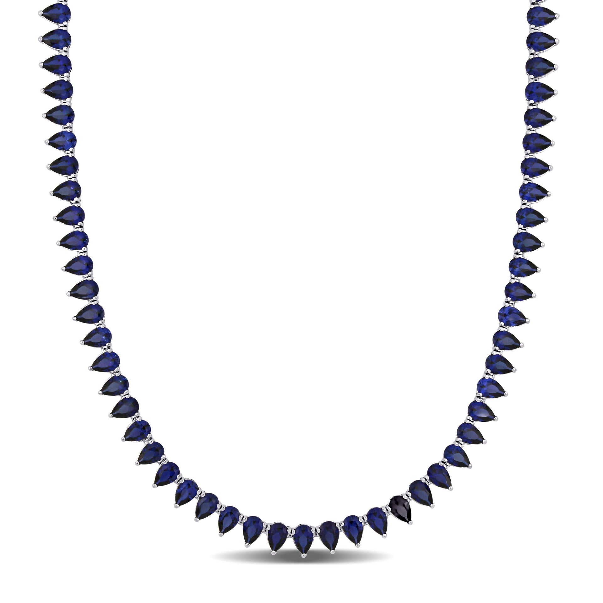35 CT TGW Created Blue Sapphire Tennis Necklace in Sterling Silver