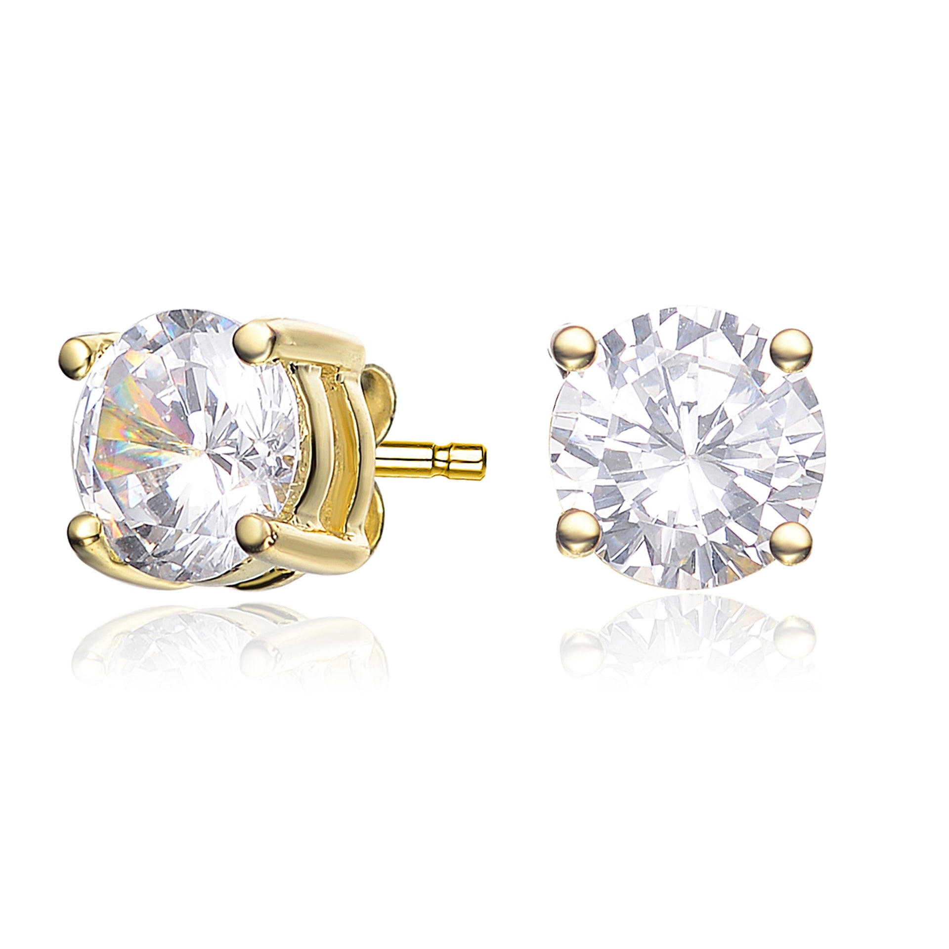 Sterling Silver Gold Plated Cubic Zirconia Solitaire Stud Earrings