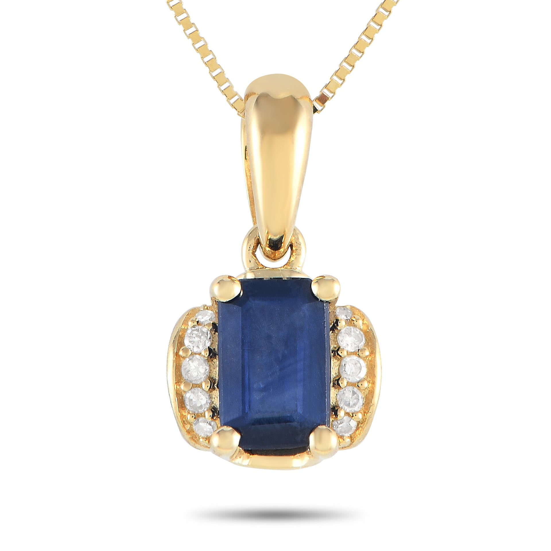 LB Exclusive 14K Yellow Gold 0.03ct Diamond and Sapphire Pendant Necklace PD4-16049YSA