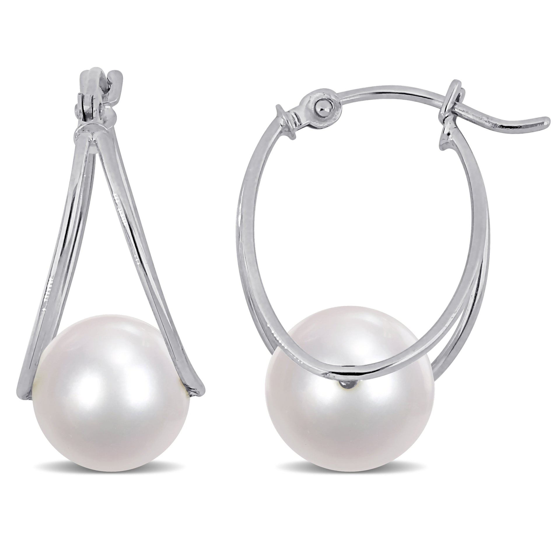 Mimi & Max 8-8.5mm Cultured Freshwater Pearl Drop Earrings in 10k White Gold