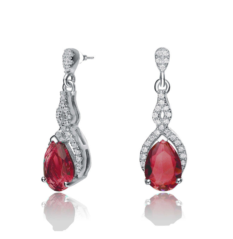 Sterling Silver With Colored Cubic Zirconia Teardrop Earrings