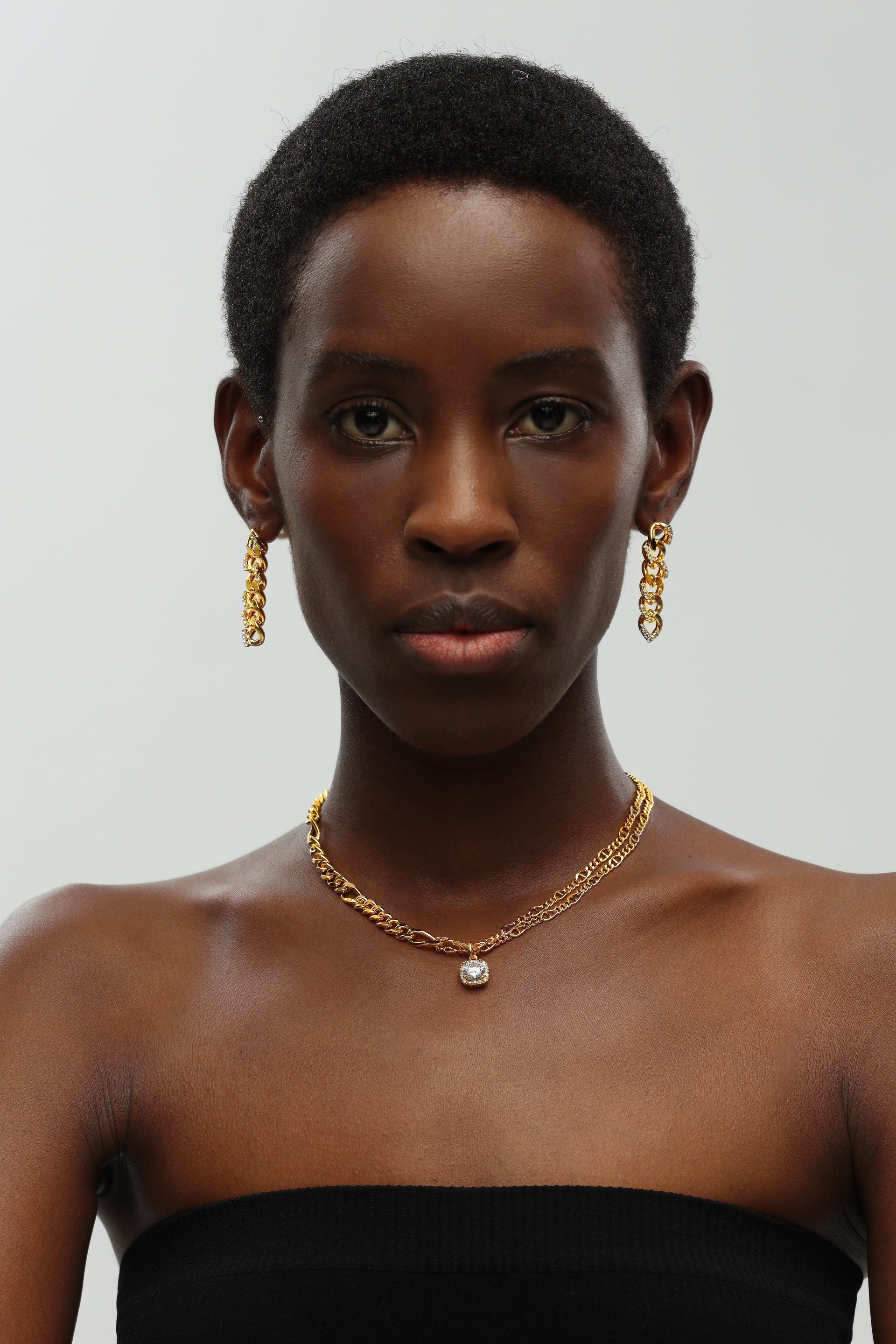 Golden Double Layered Solitaire Zirconia Pendant Necklace