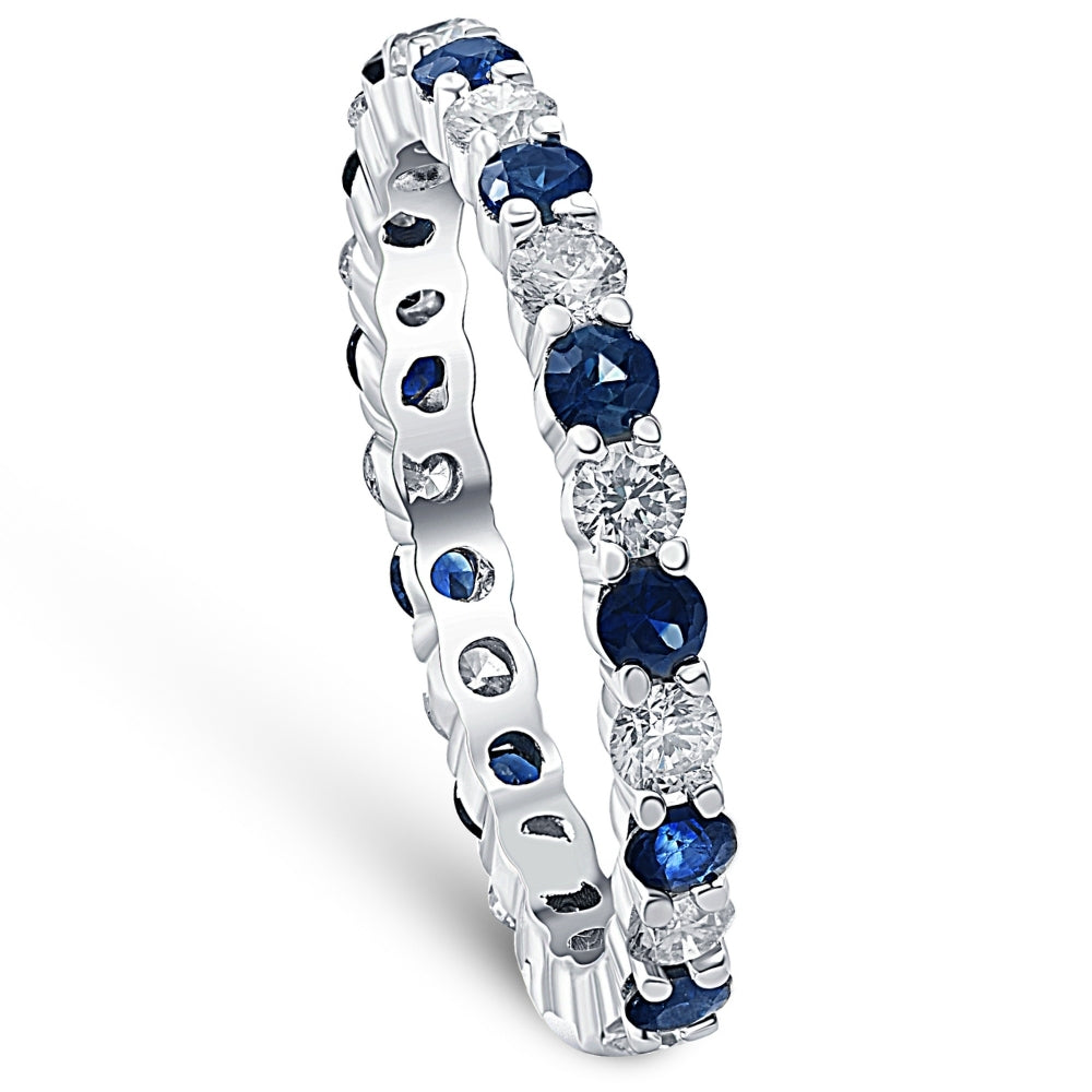 1 cttw Blue Sapphire Diamond Wedding Eternity Ring 10k White Gold