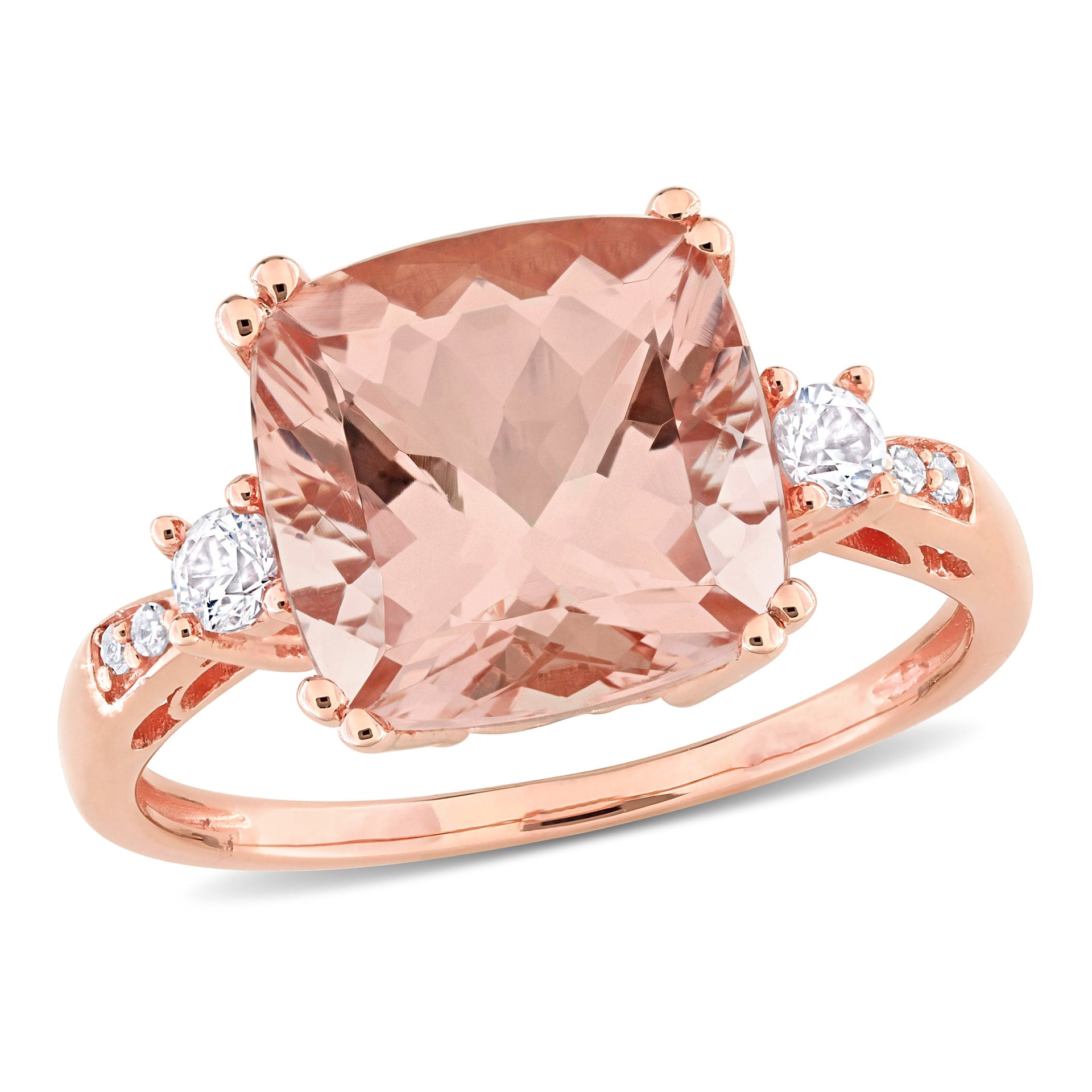 Mimi & Max 4 1/3ct TGW Created White Sapphire Morganite and Diamond Accent Cocktail Ring in 10k White Gold