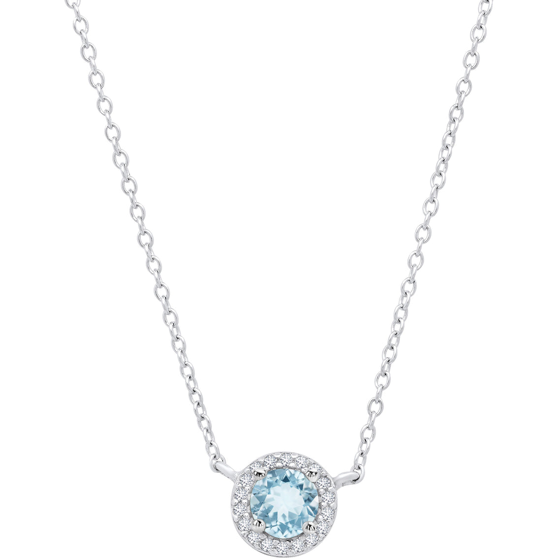 Sterling Silver Round Genuine Gemstone and White Topaz Necklace with 16 inch Cable Chain