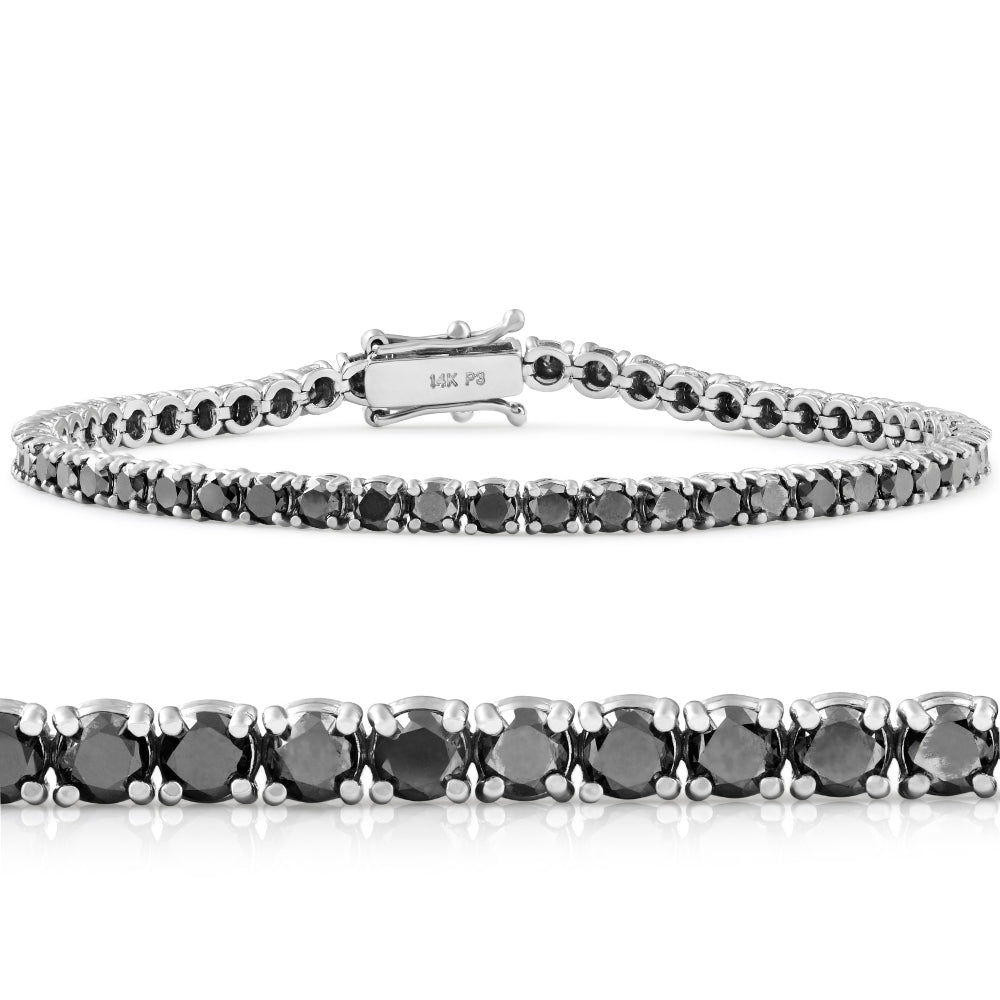 5 1/2 CT Black Diamond Tennis Bracelet 14k White Gold 7'