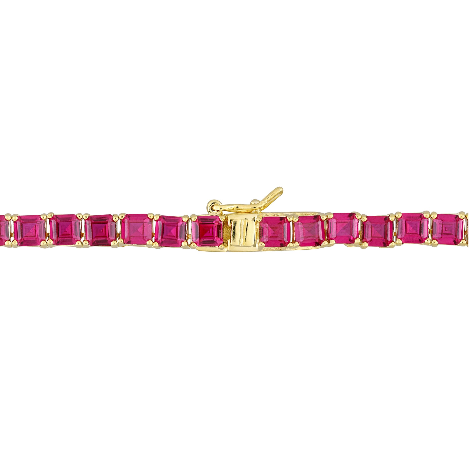 48 1/2 CT TGW Created Ruby Tennis Necklace in Yellow Gold Plated Sterling Silver