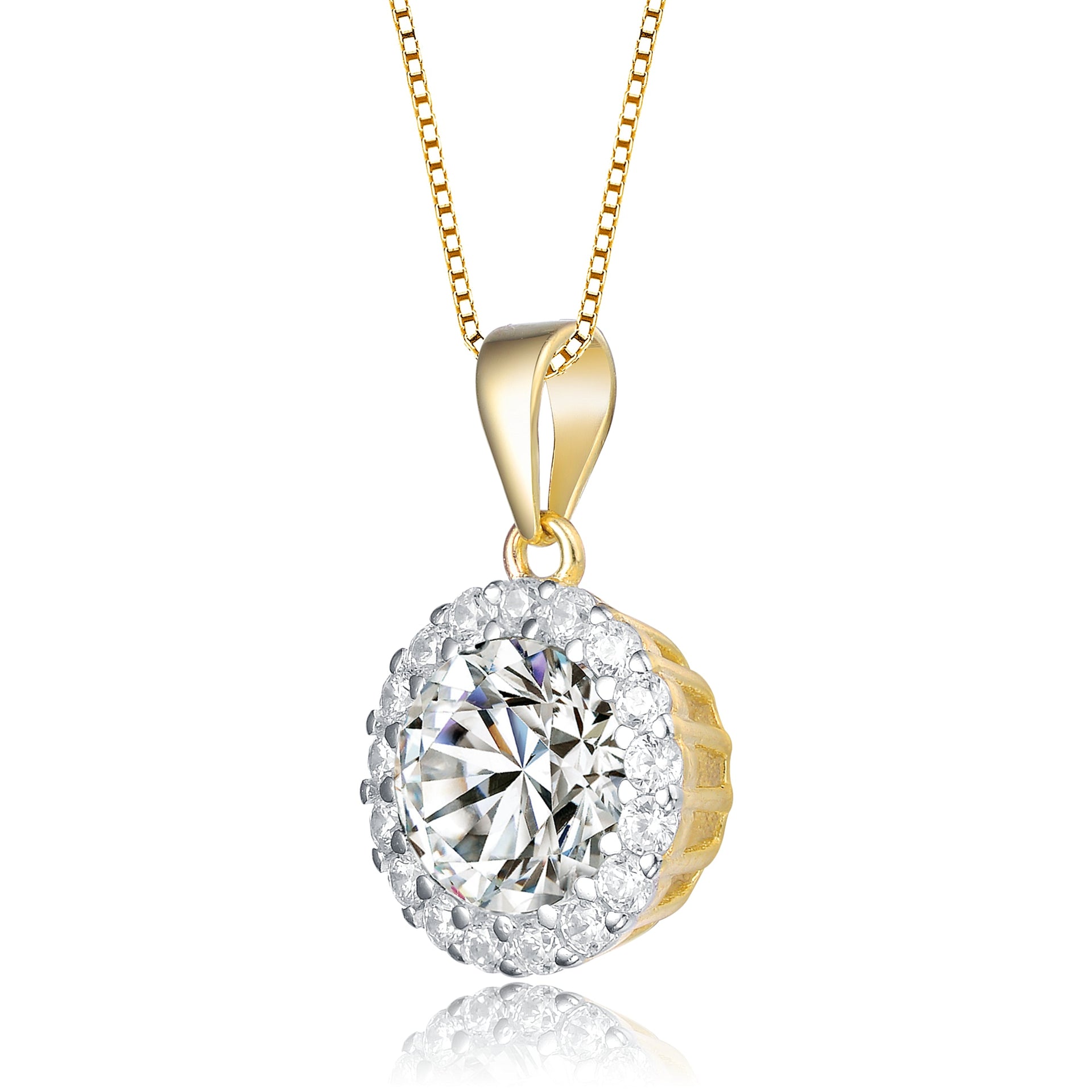 Gv C.z. Sterling Silver Gold Plated Round Pendant