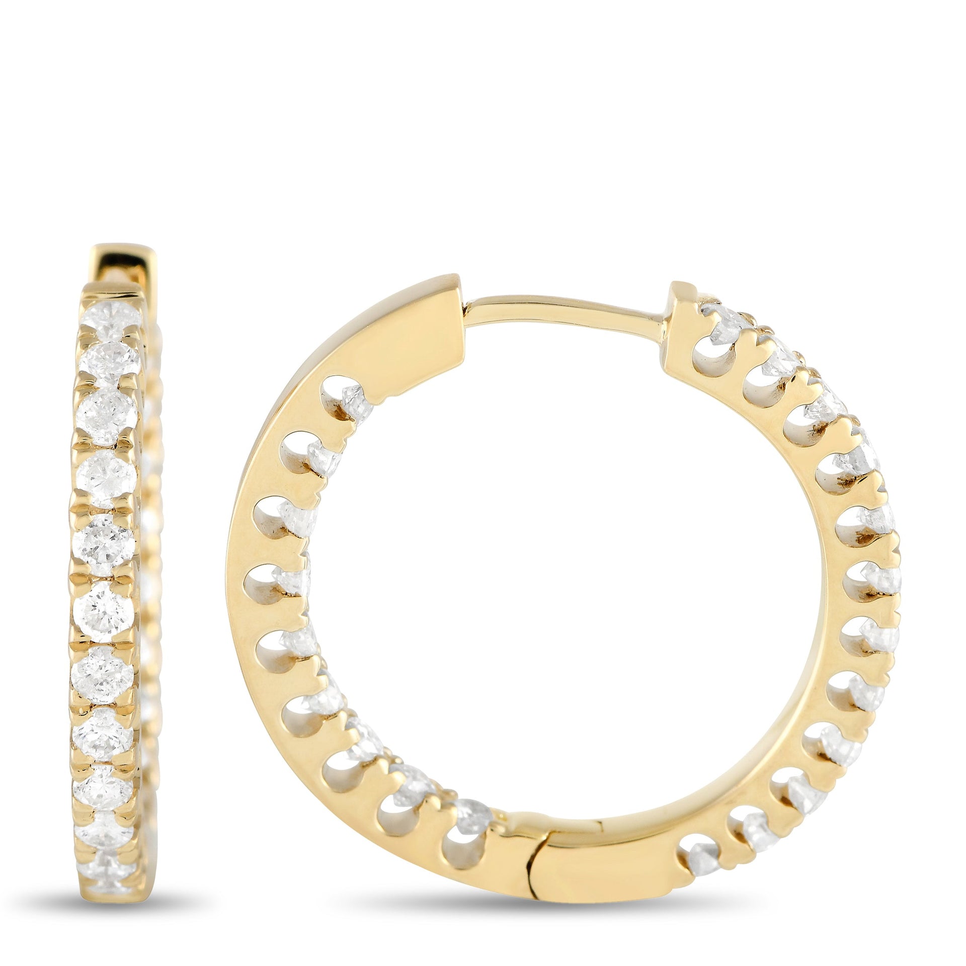 LB Exclusive 14K Yellow Gold 1.0ct Diamond Inside-Out Hoop Earrings