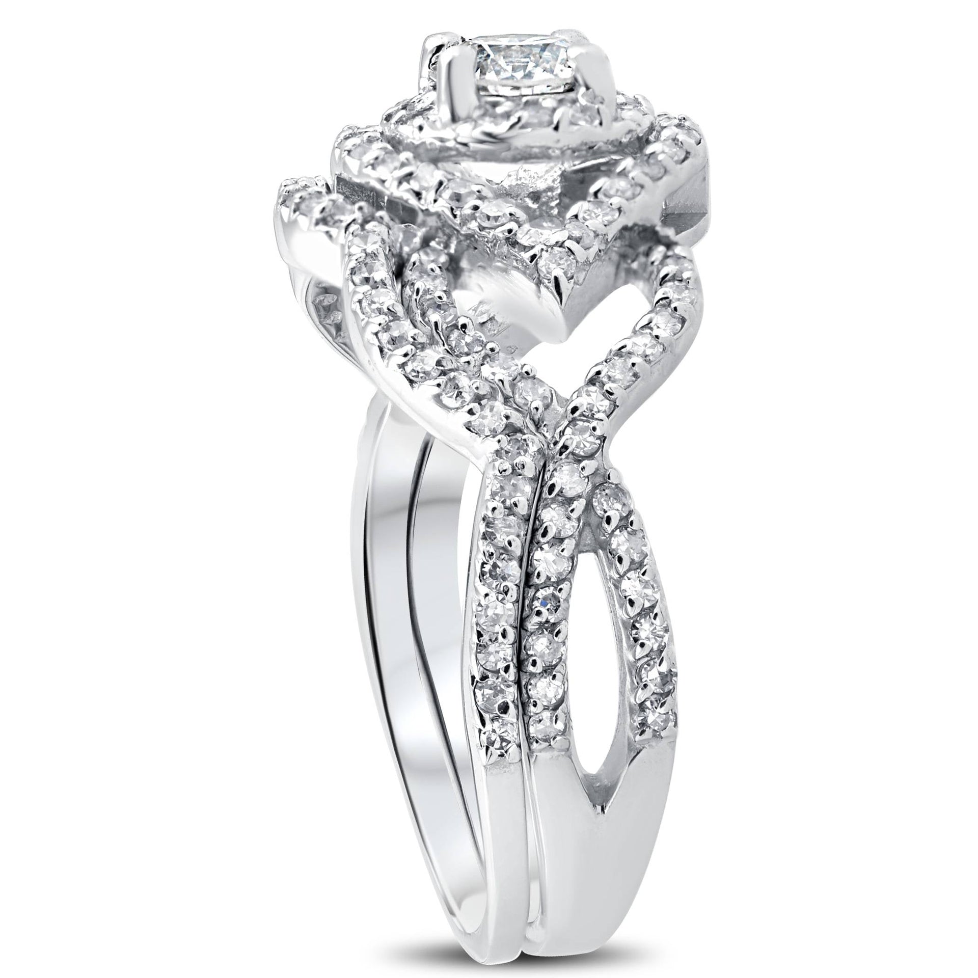 1 CT Diamond Intertwined Engagement Matching Wedding Ring Set 10K White Gold