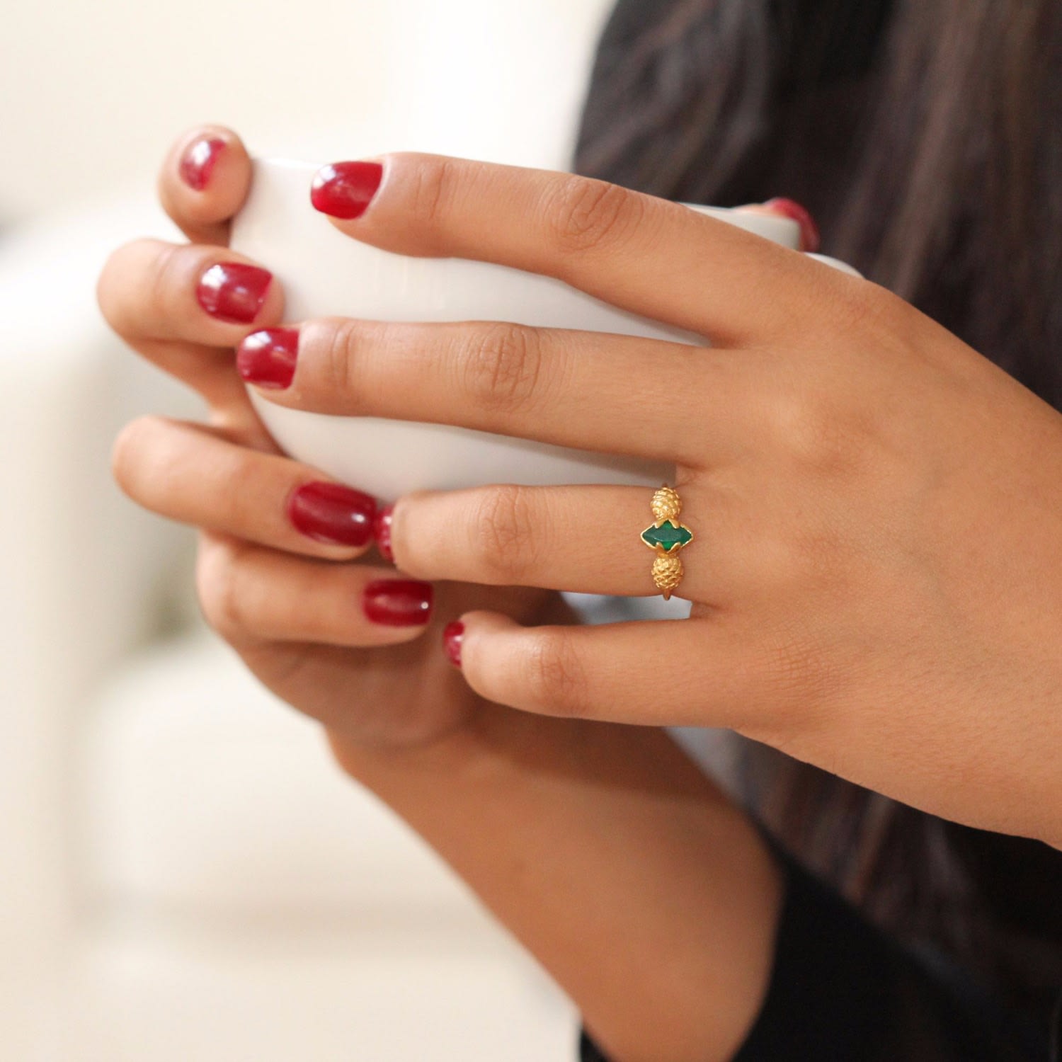 Pineapple Ring- Green Agate & Gold