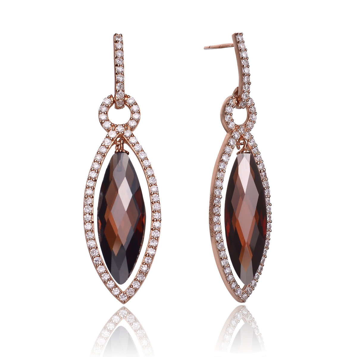 Sterling Silver Rose Gold Plated Coffee Cubic Zirconia Teardrop Earrings