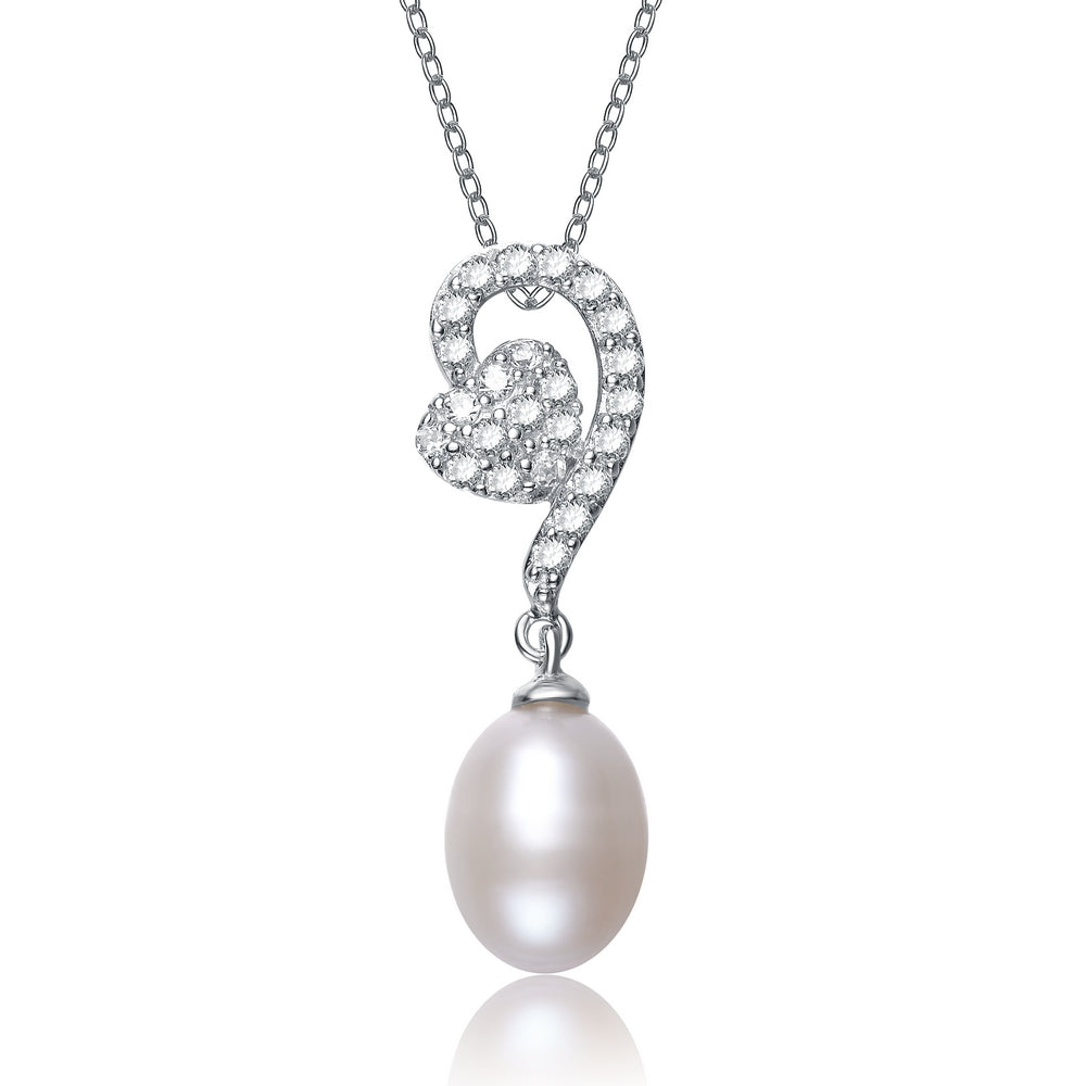 Gv Sterling Silver White Freshwater Pearl With Cubic Zirconia Necklace