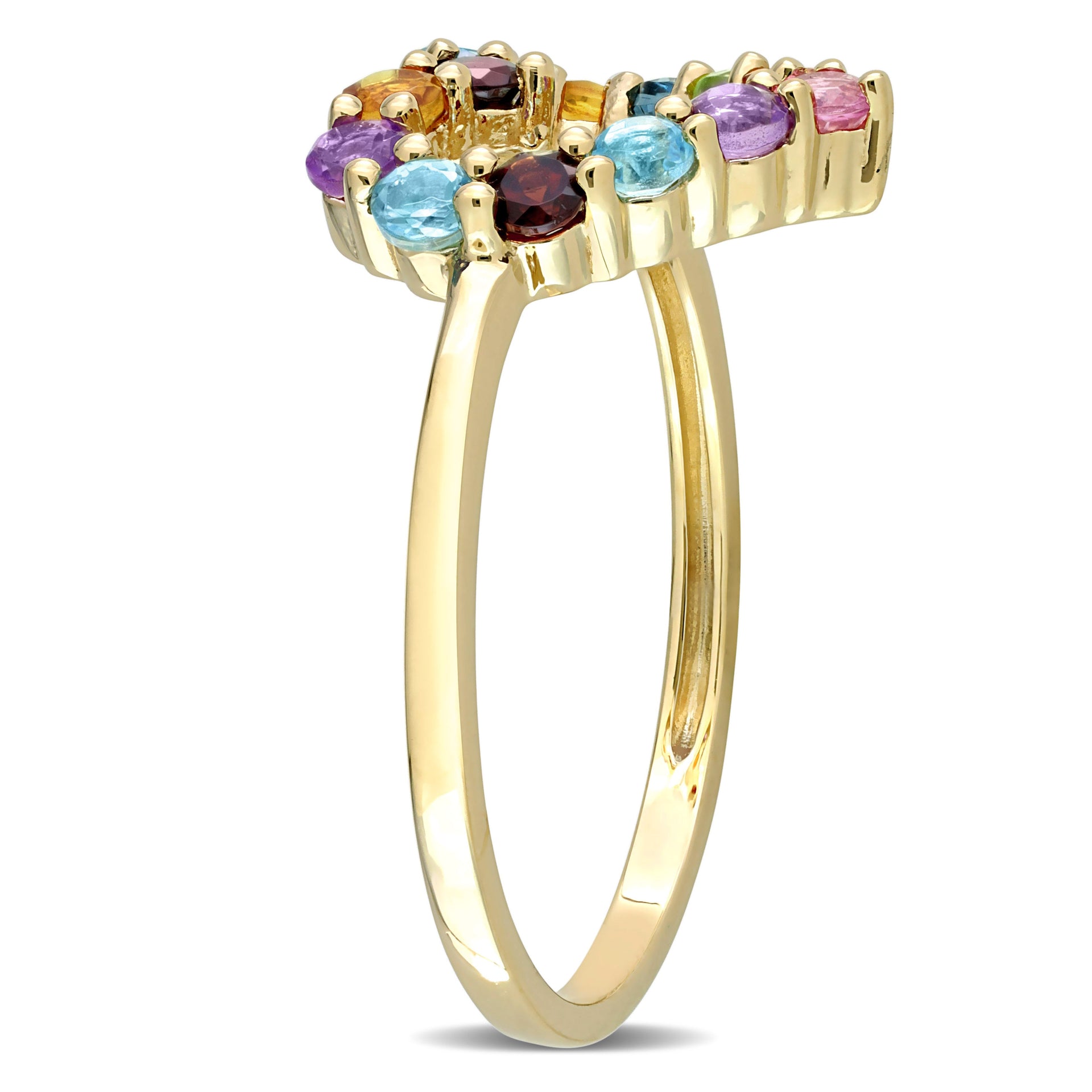 3/4 CT TGW Multi-Color Gemstones Open Heart Ring in 10k Yellow Gold
