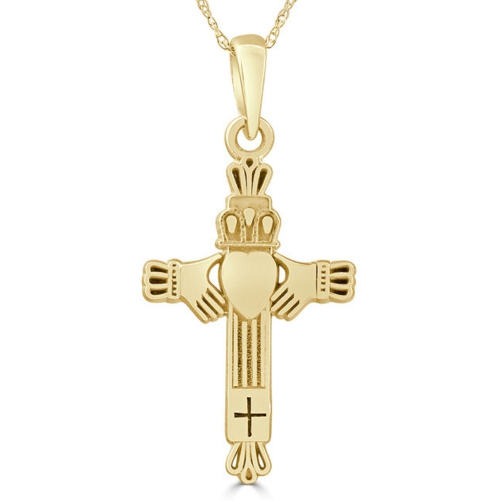 14k White or Yellow Gold Gold Celtic Cross Claddagh Pendant Necklace 1' Tall