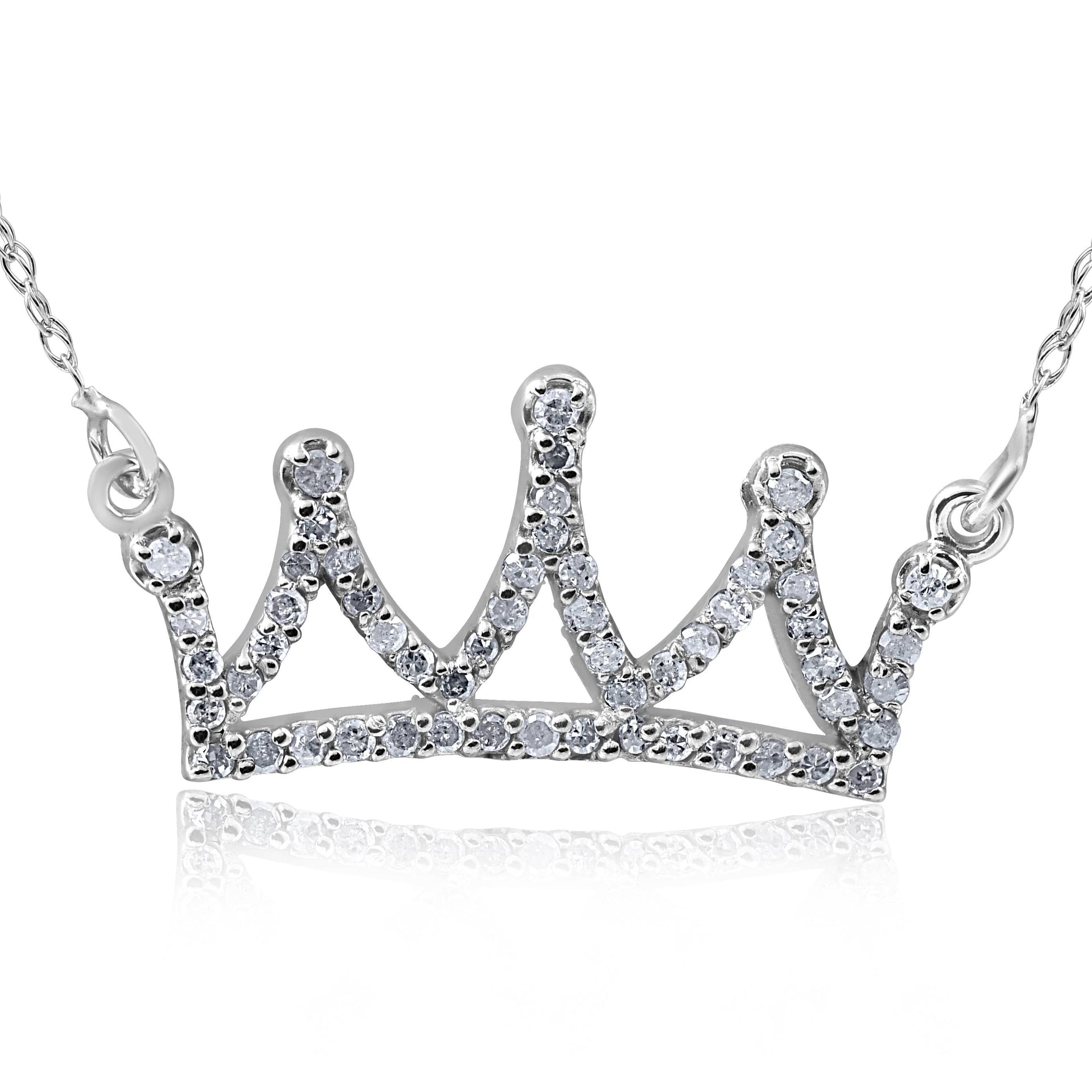 14kt White 1/6ctW Diamond Petite Crown 16.45' Necklace
