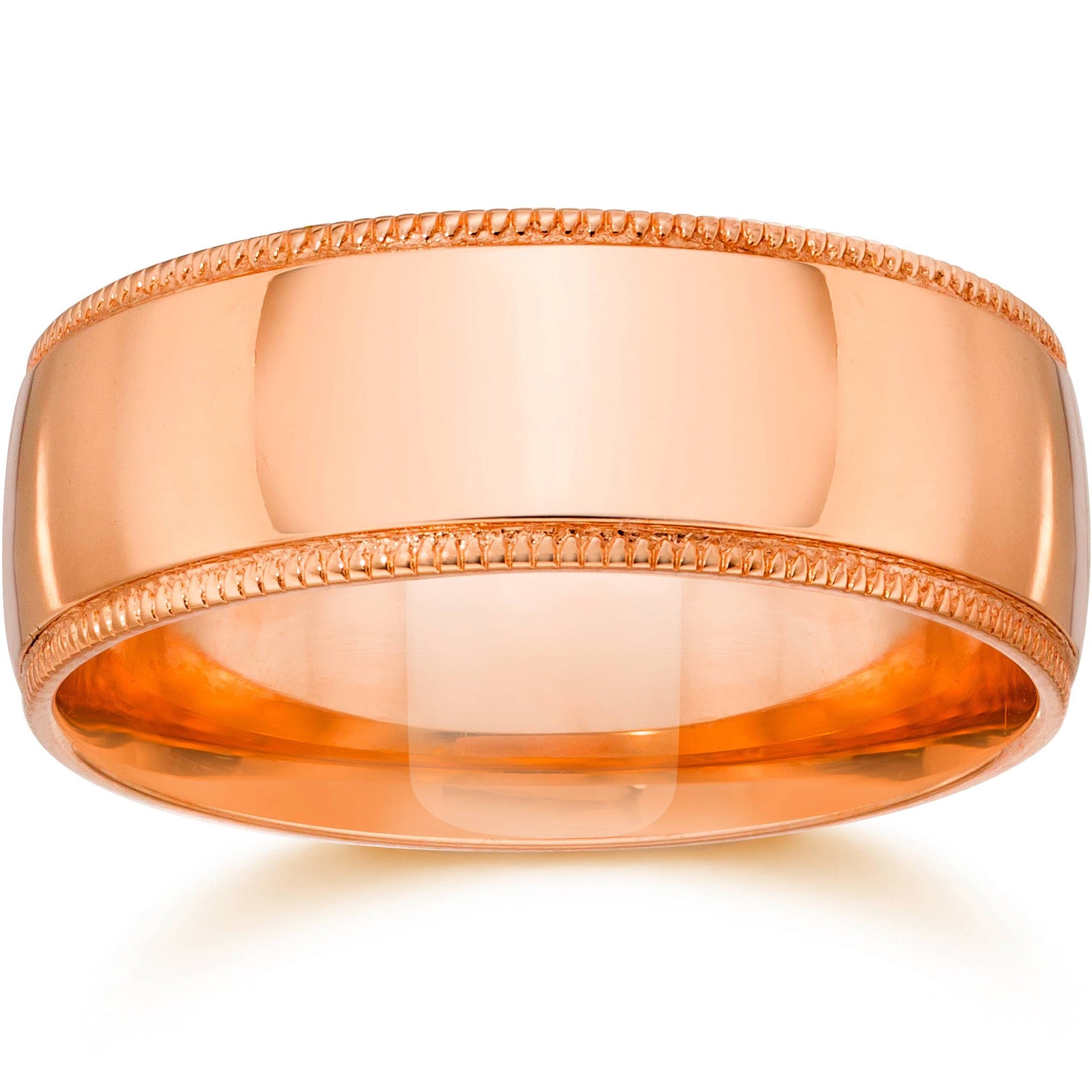 8mm Milgrain 14K Rose Gold Polished Wedding Band Size Selectable