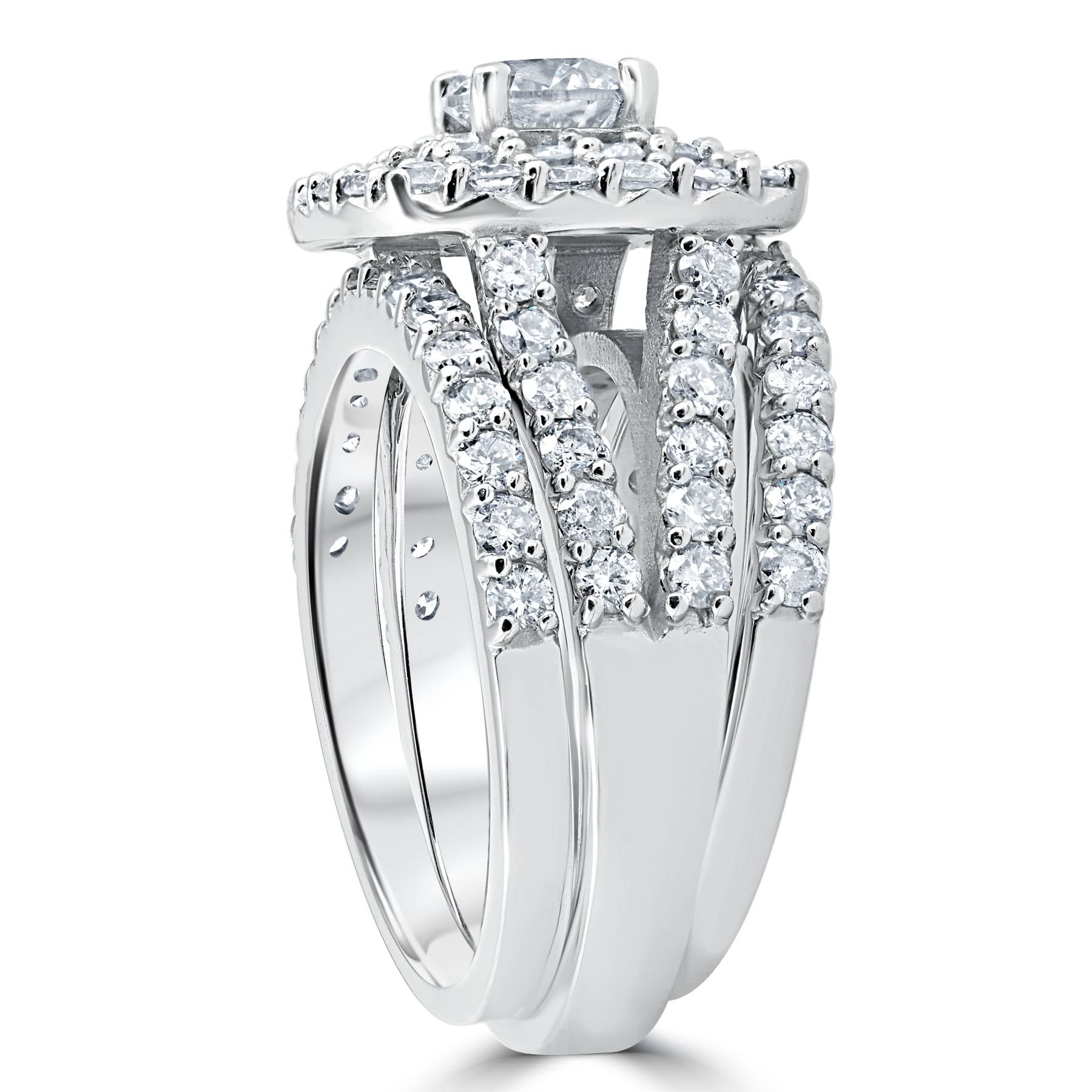 3 ct Diamond Engagement Wedding Cushion Halo Ring Set 10k White Gold