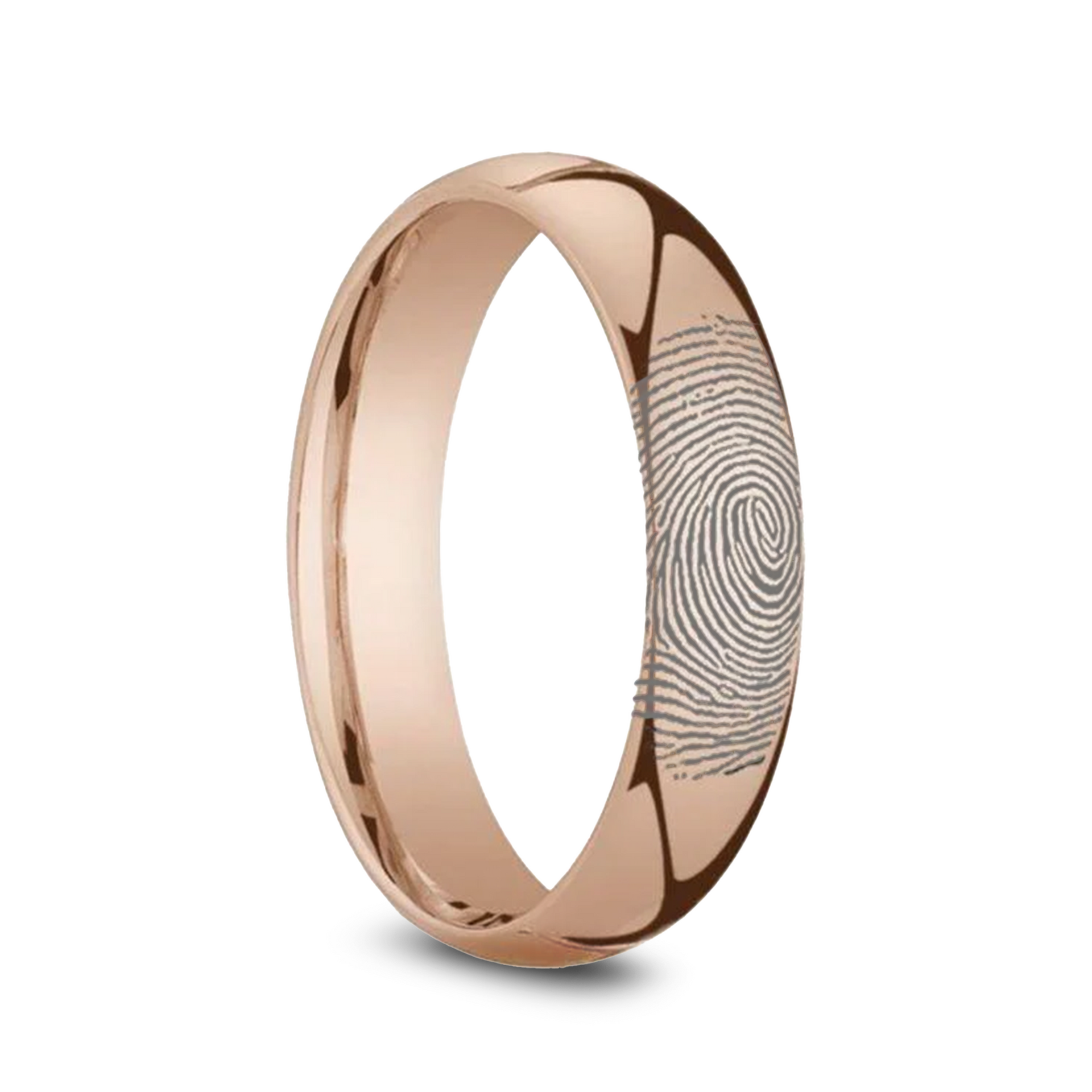 14k Fingerprint Ring Rose Gold Engraved Domed Band - 4mm - 8mm