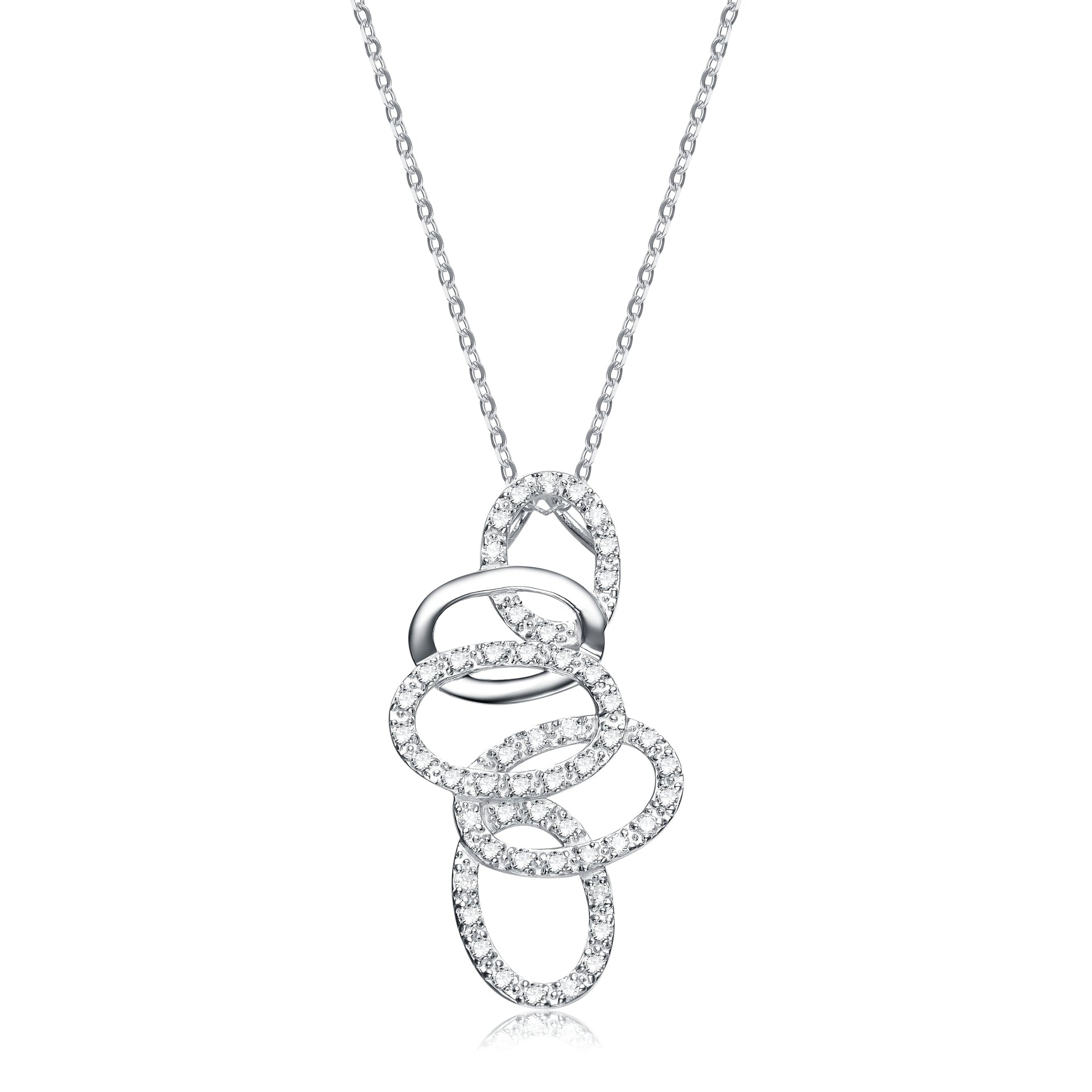 Sterling Silver Cubic Zirconia Oval Swirl Pendant