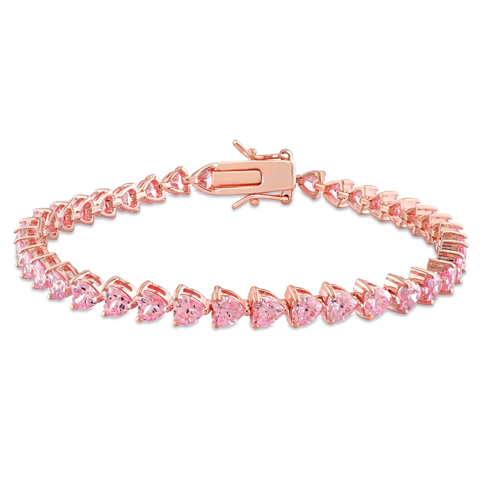 Mimi & Max 12 1/3 CT TGW Created Pink Heart-Cut Sapphire Tennis Bracelet in Rose Silver - 7.5 in.