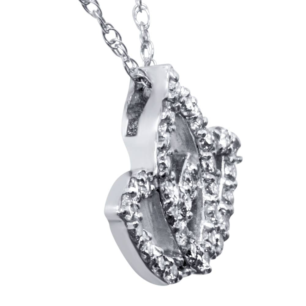 3/8 ct Diamond Lotus Flower Pendant Necklace 14K White Gold