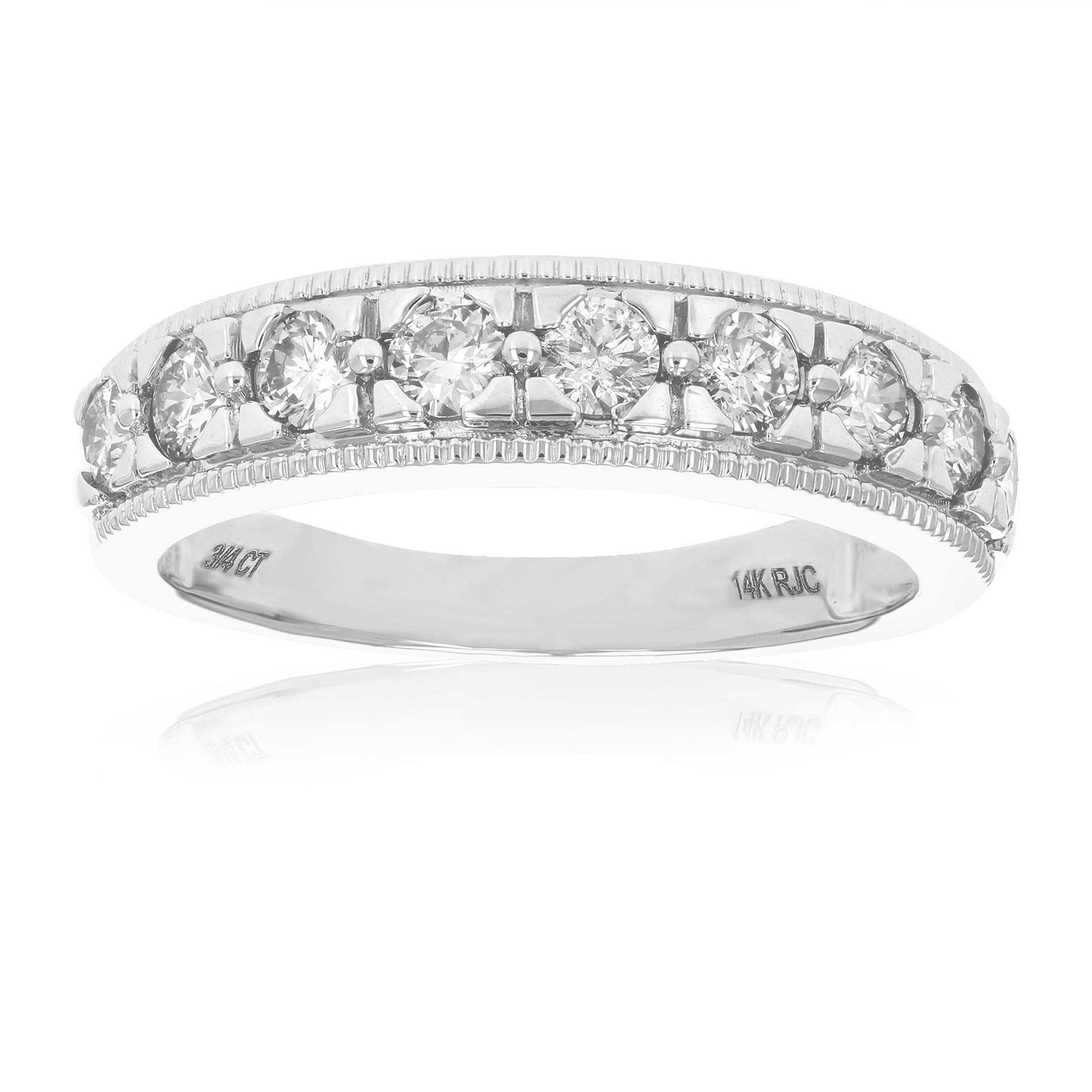 1/2 cttw Diamond Wedding Band For Women, Milgrain Diamond Wedding Band in 14K White Gold Prong Set
