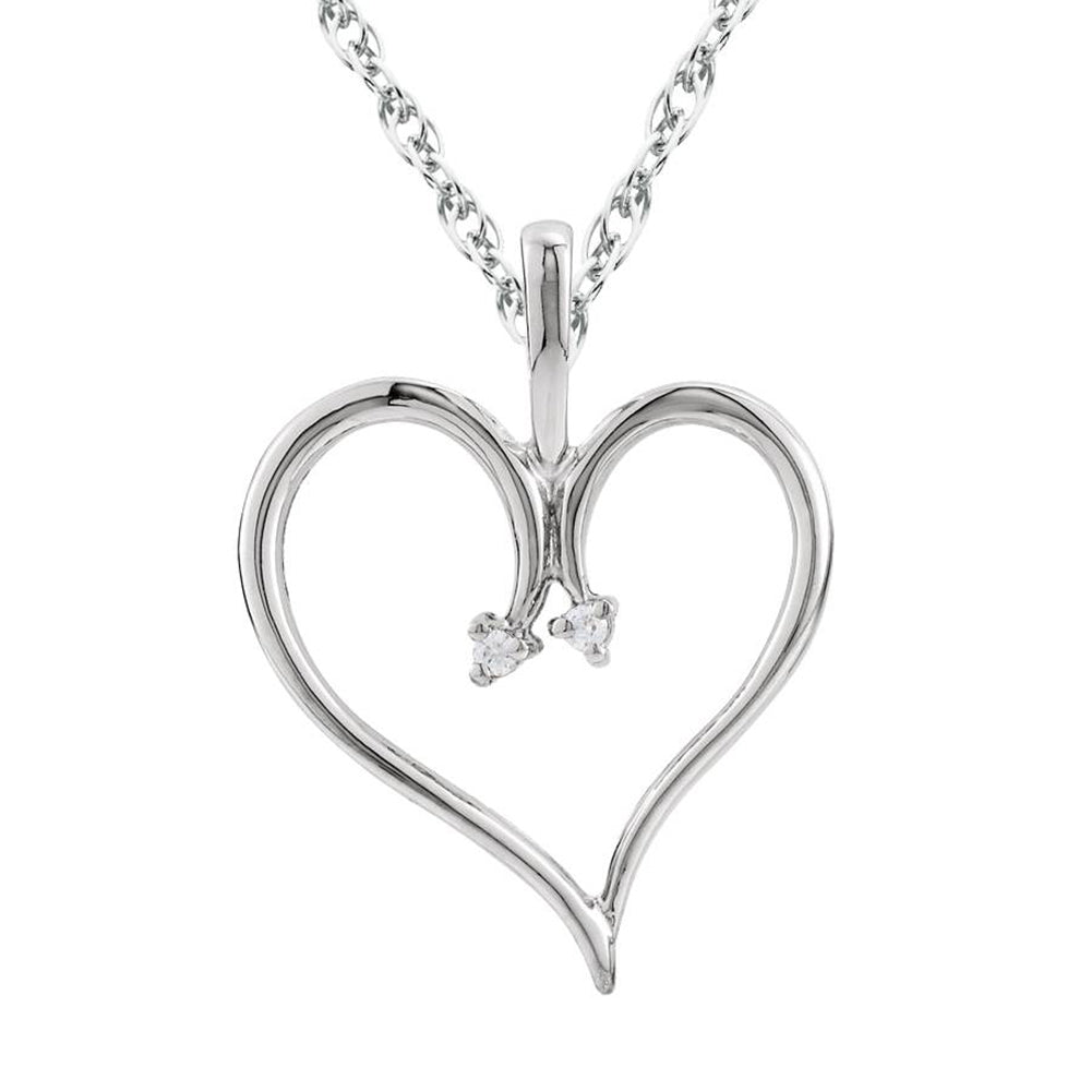 Heart Diamond Pendant & Chain 10 Karat White Gold
