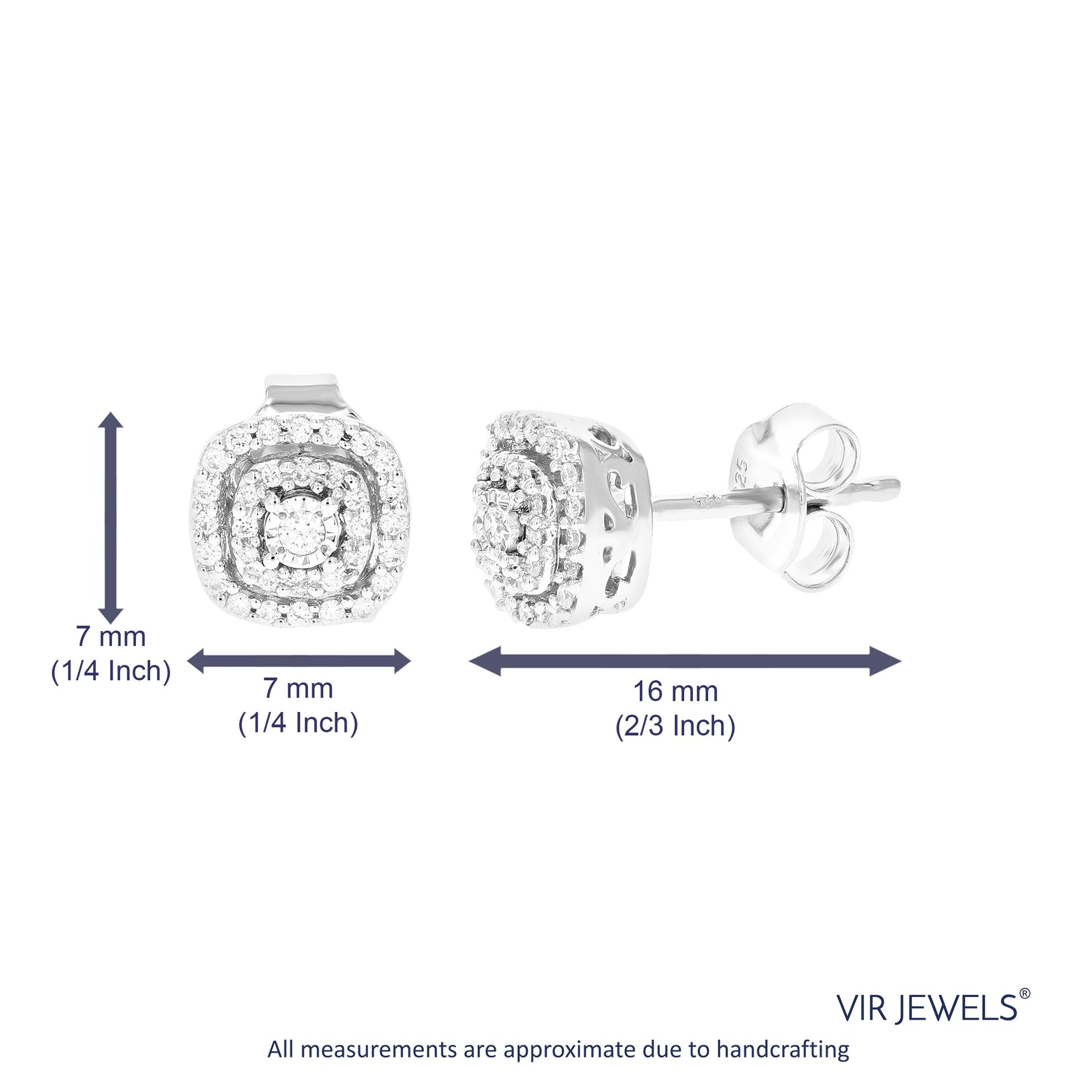 1/5 cttw 66 Stones Round Lab Grown Diamond Studs Earrings .925 Sterling Silver Prong Set 1/4 Inch