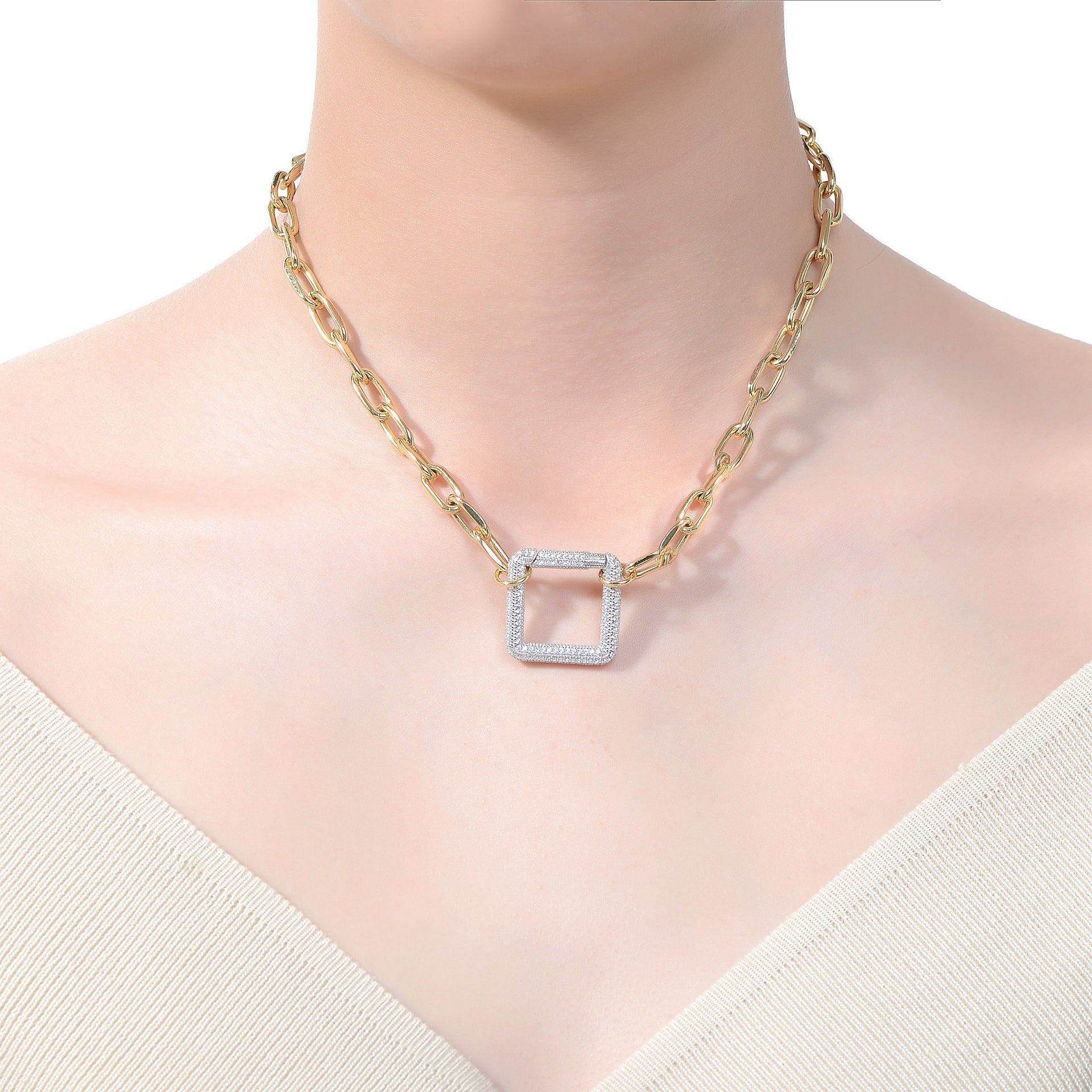14k Gold-plated Elegant Chain With Glittering Diamonds Triangle Sterling Silver Pendant Necklace Cubic Zirconia