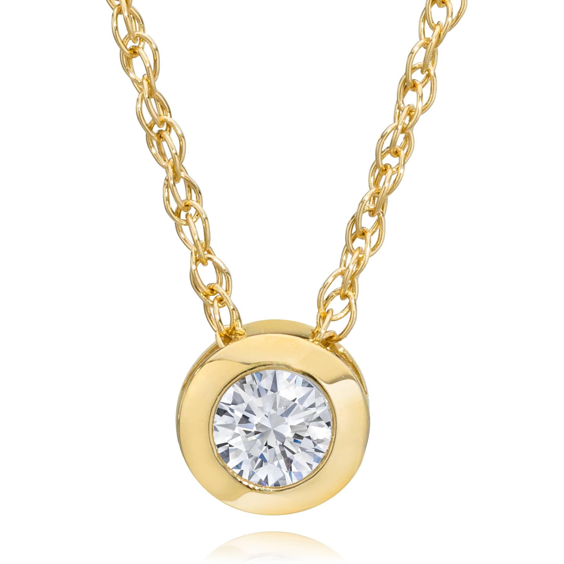 3/8ct Lab Grown Bezel Solitaire Diamond Pendant 14k Yellow Gold Necklace