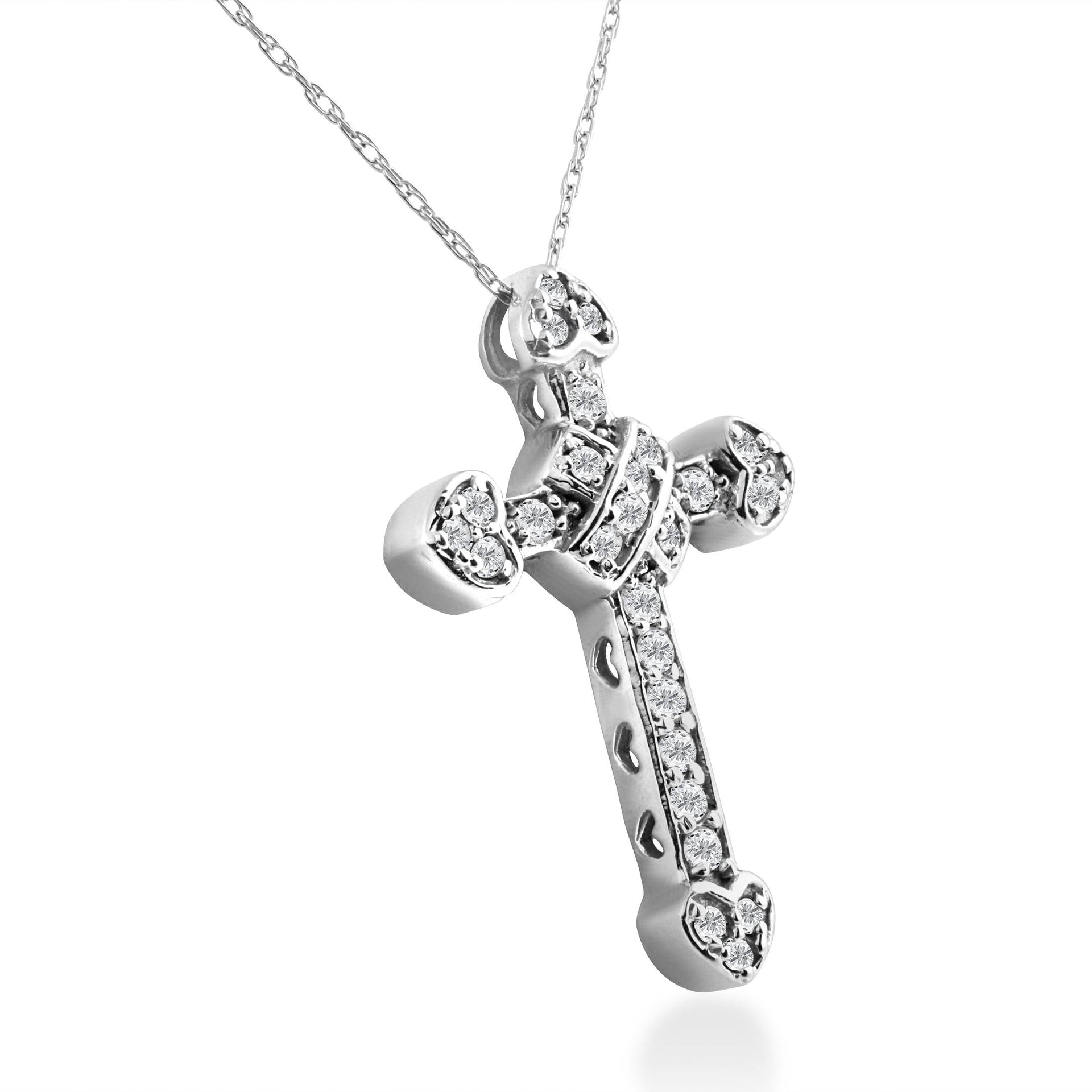 1/2 CT Fancy Unique Diamond Cross Pendant 14K White Gold