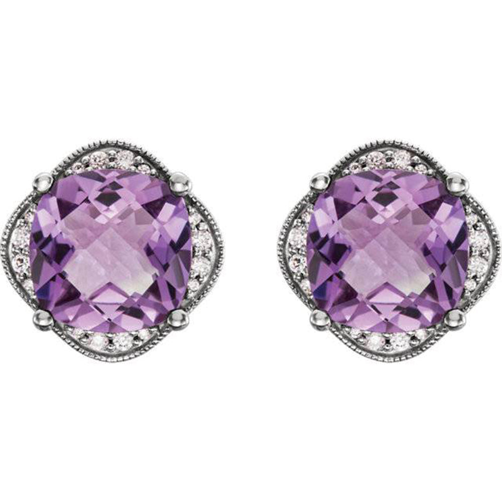 Large Amethyst & Diamond Vintage 4.25CT Halo Studs Women's Earrings White Gold