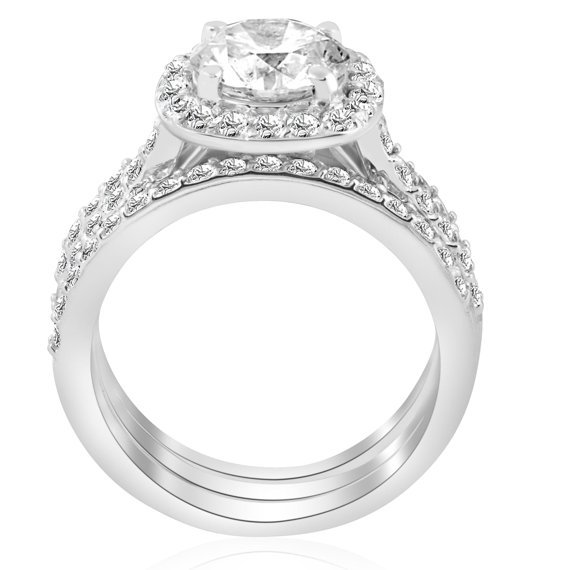 2 3/4 ct Cushion Halo Diamond Engagement Wedding Ring Trio Set 14k White Gold