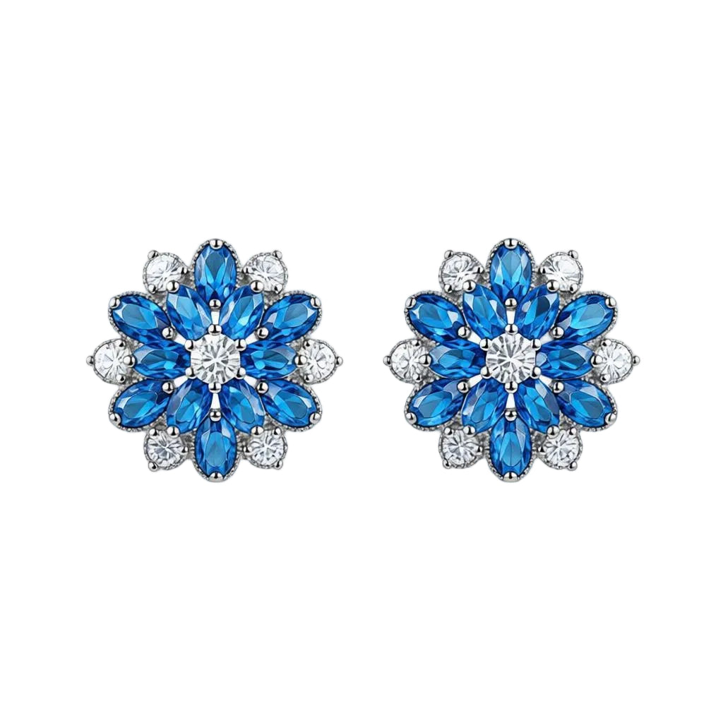 Navy Crystal & Cubic Zirconia Floral Stud Earrings