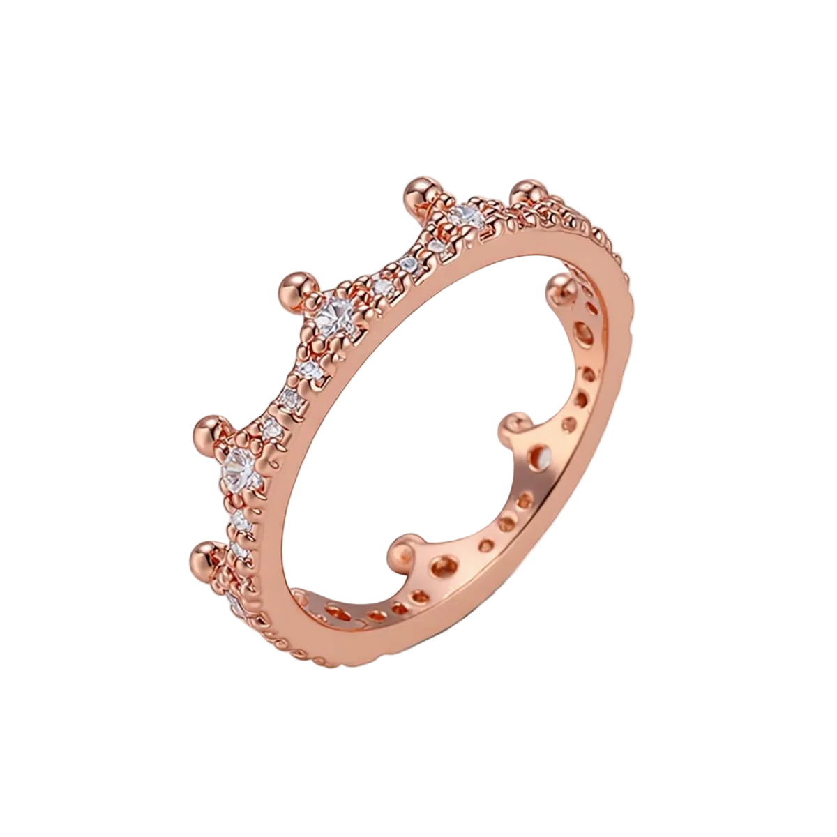 Cubic Zirconia & 18K Rose Gold-Plated Crown Band Ring