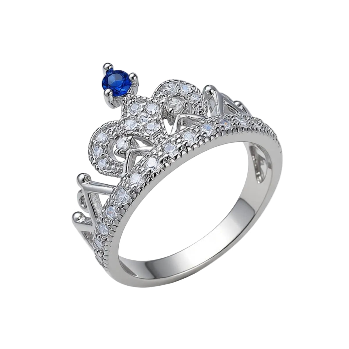 Navy Cubic Zirconia & Silver-Plated Crown Band