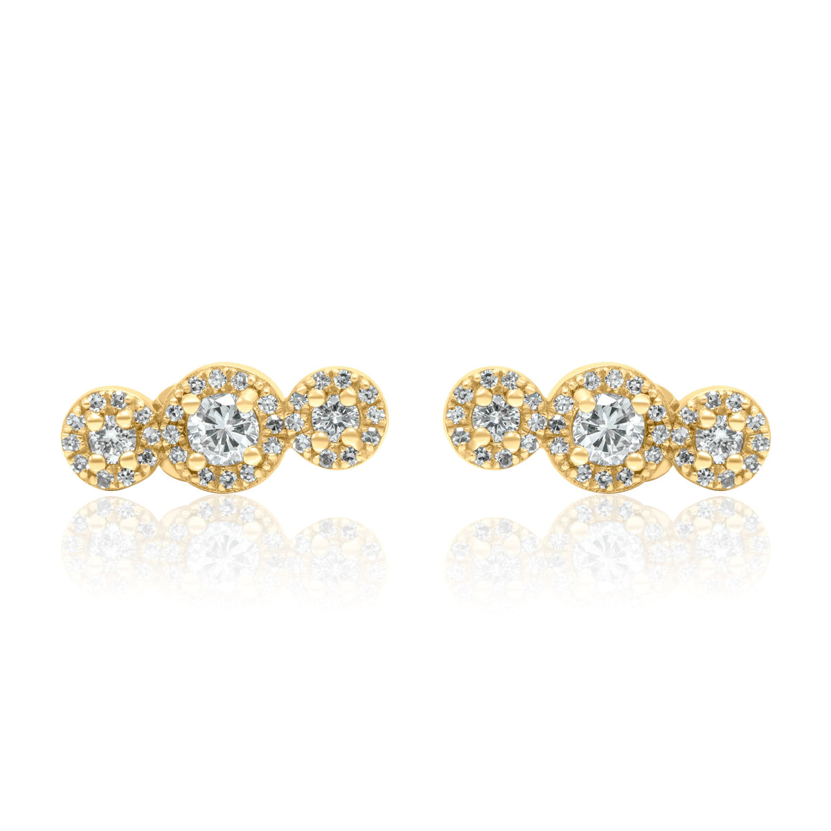 Gold Diamond Triple Round Bar Climber Earring