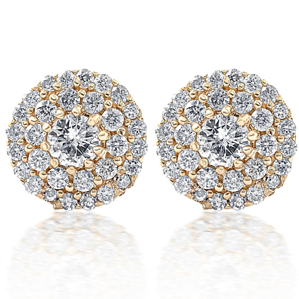 Double Halo Diamond Screw Back Studs 1/2 Carat TW 14k Yellow Gold