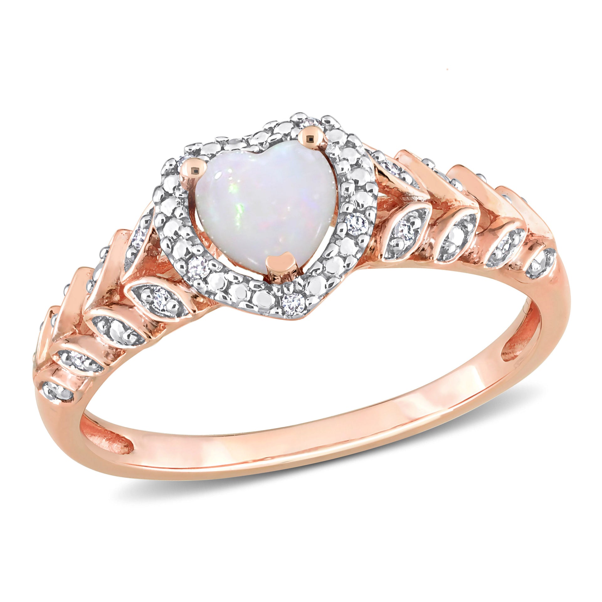 1/3 CT TGW Heart Shape Opal and Diamond Accent Halo Ring in 10K Rose Gold