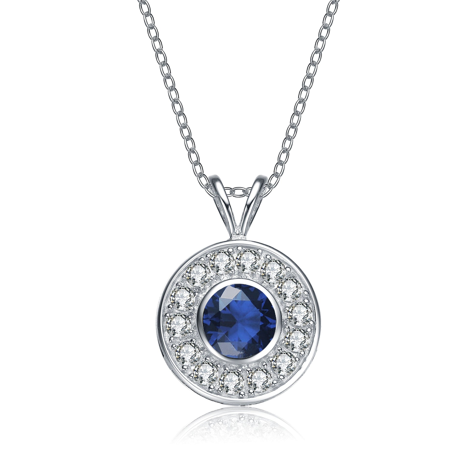 Sterling Silver Blue Cubic Zirconia Round Necklace