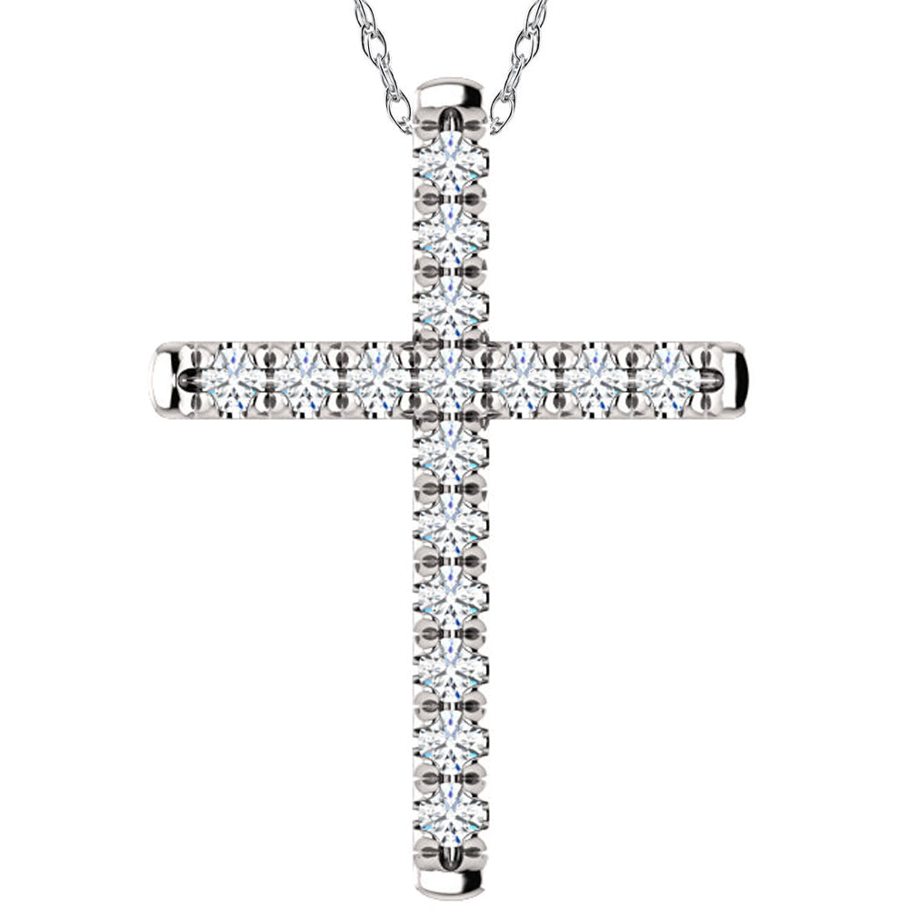1/2 Ct EX3 Lab Grown Diamond Cross Pendant Necklace 1' Tall 14k White Gold