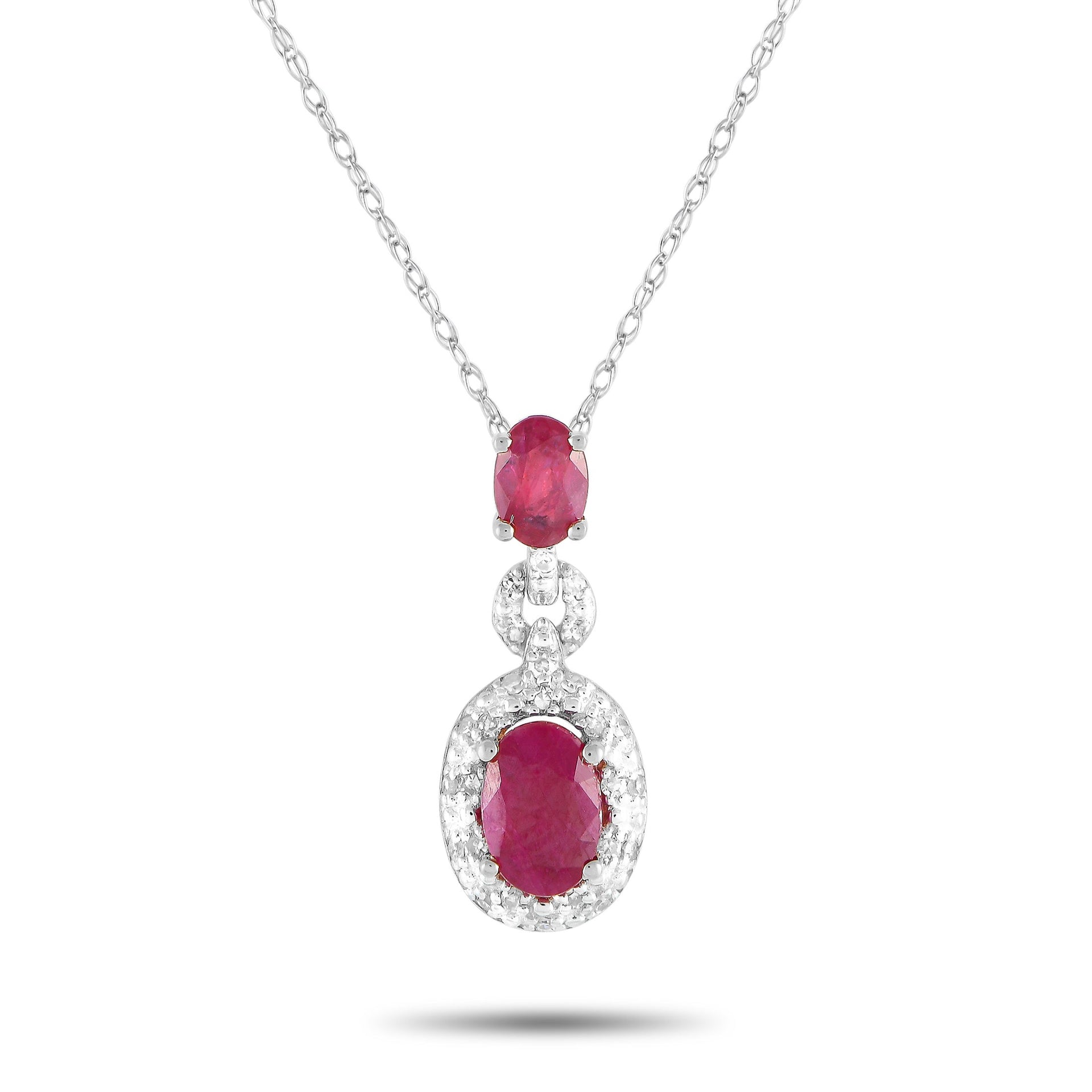 LB Exclusive 14K White Gold 0.08ct Diamond and Ruby Necklace PD4-16183WRU