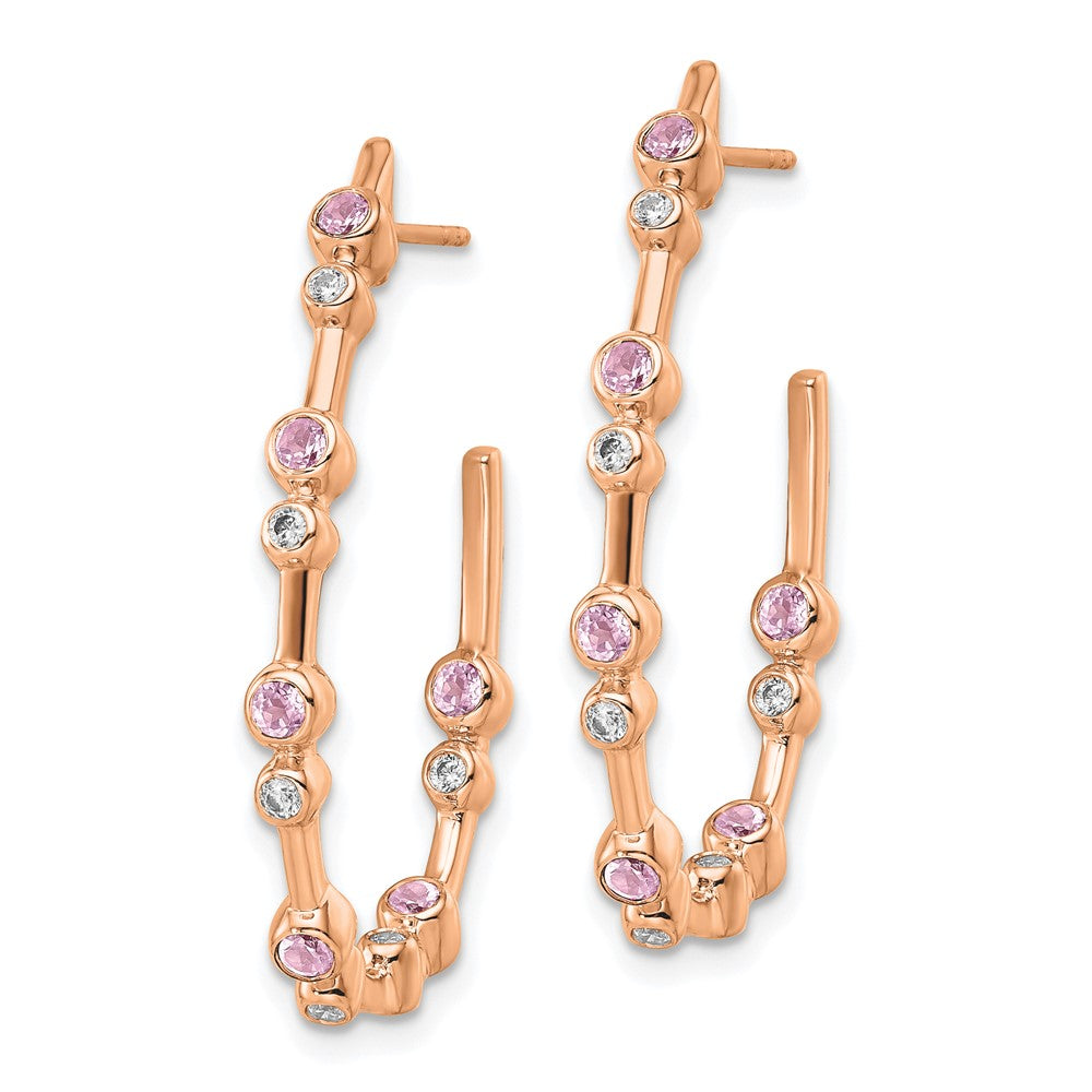 14K Rose Gold 1/5 CT Lab Grown Diamond And Pink Sapphire Hoop Earrings VS/SI Clarity D-E Color