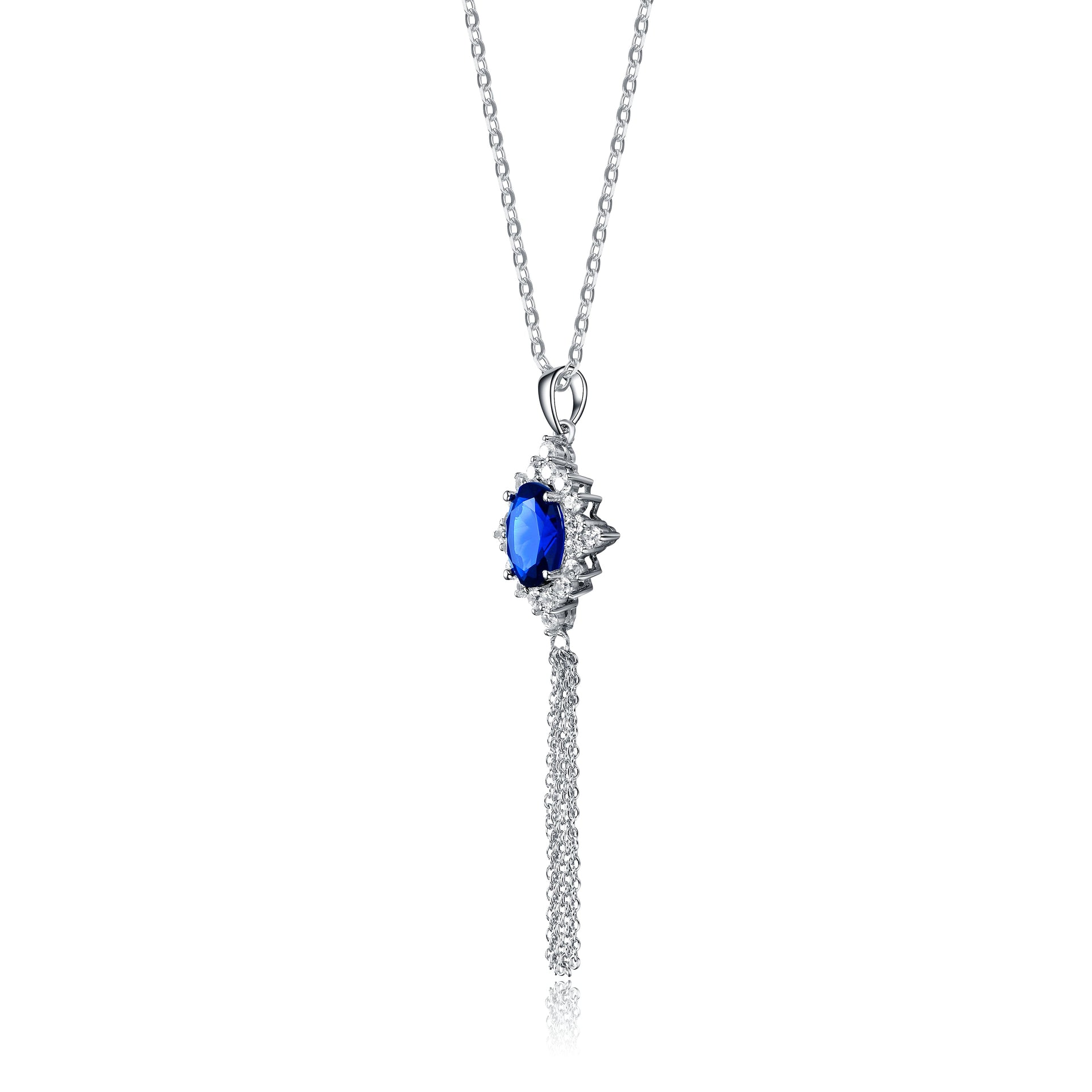 Sterling Silver Deep Blue Cubic Zirconia Tassel Earrings