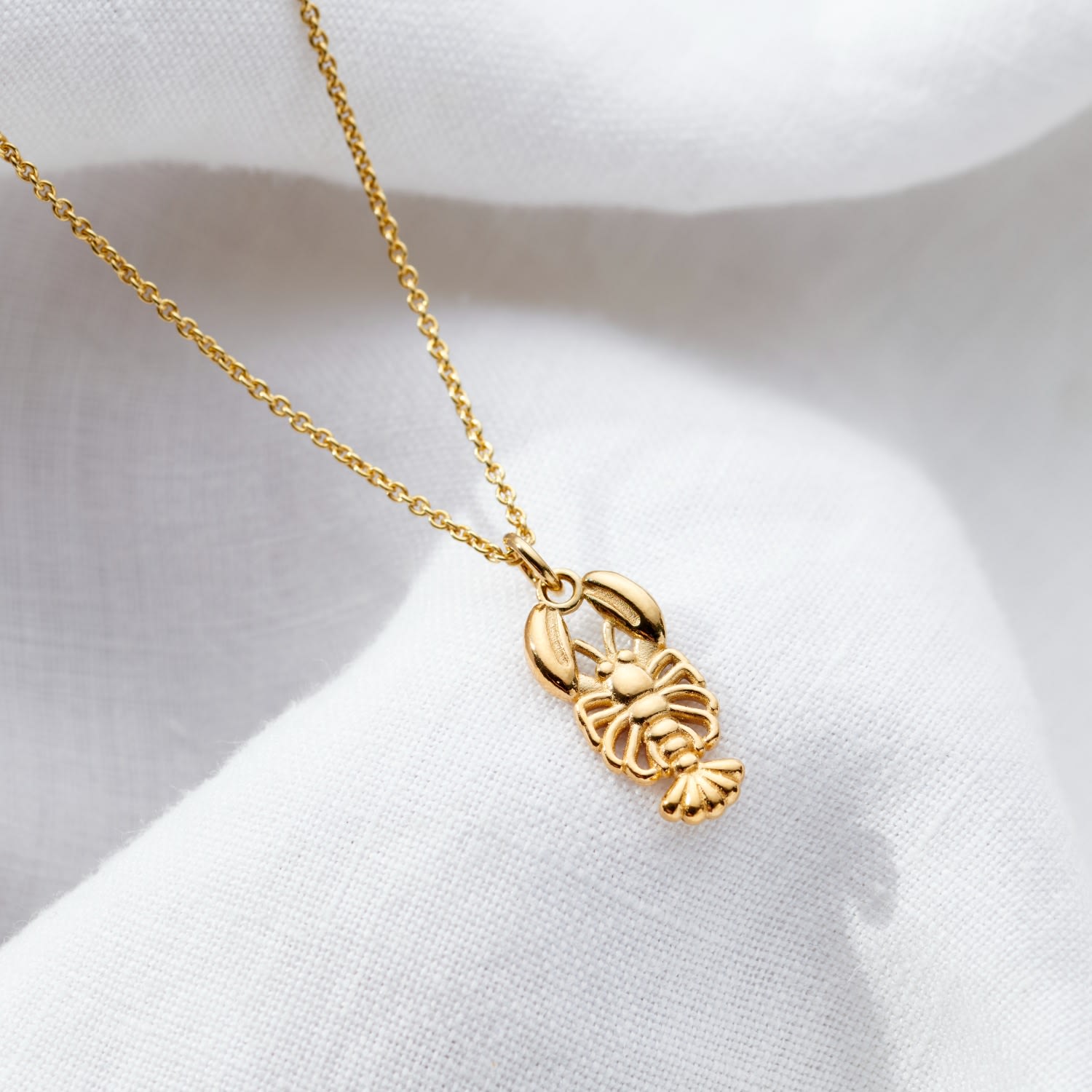 Yellow Gold Plated Lobster Charm Pendant Necklace